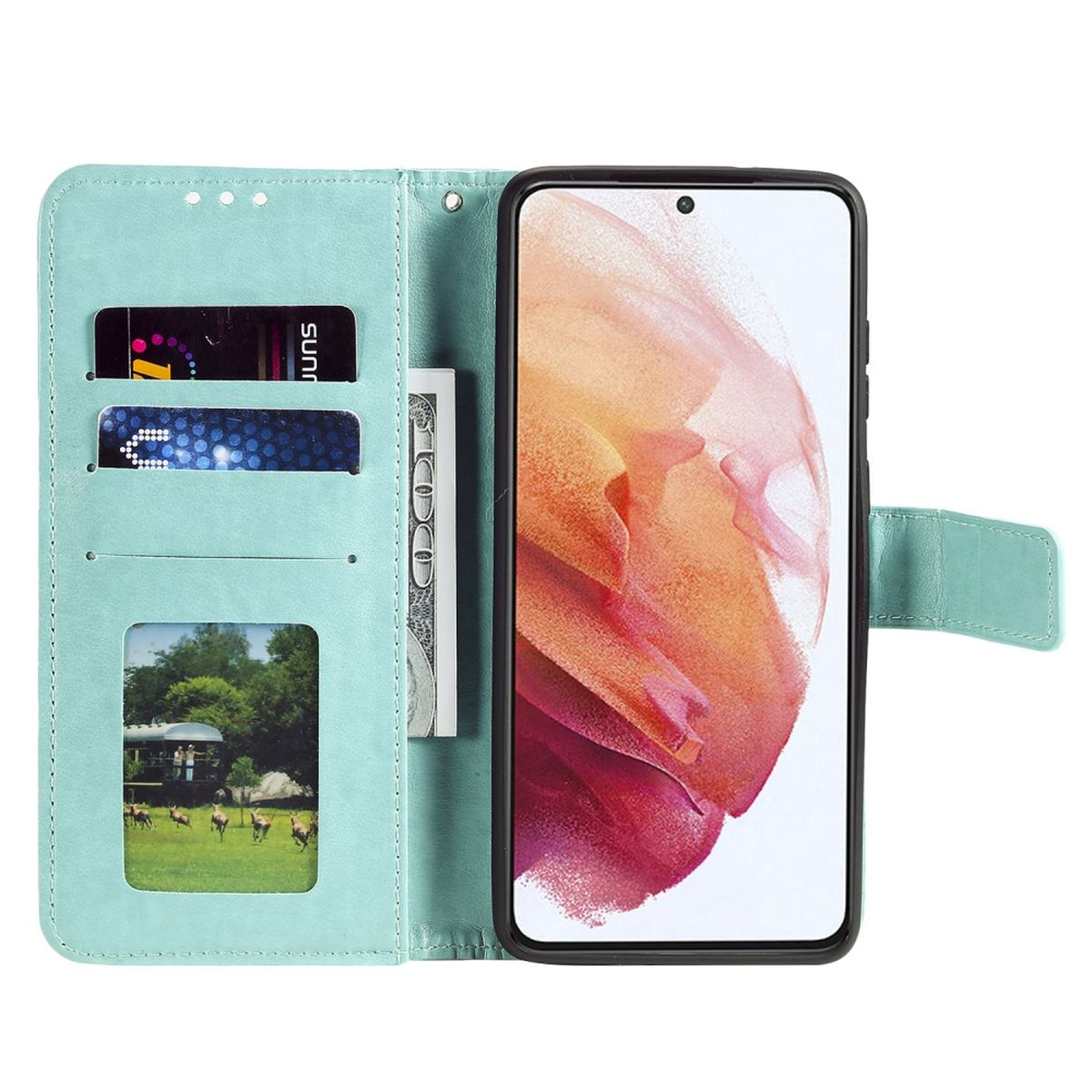 Hülle für Samsung Galaxy A73 5G Handyhülle Flip Case Cover Tasche Mandala Grün