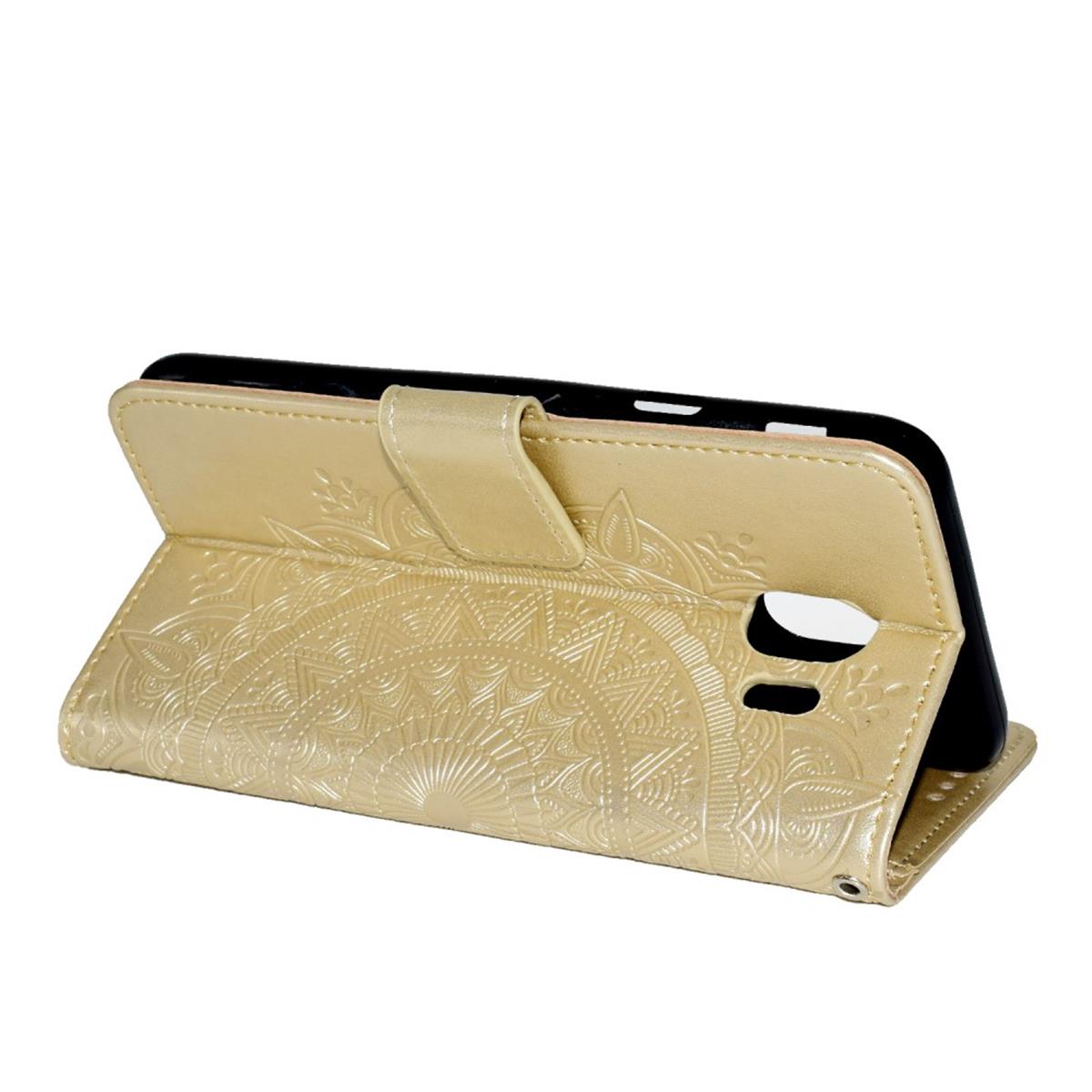 Hülle für Samsung Galaxy J4 2018 Handyhülle Flip Case Schutz Cover Mandala Gold