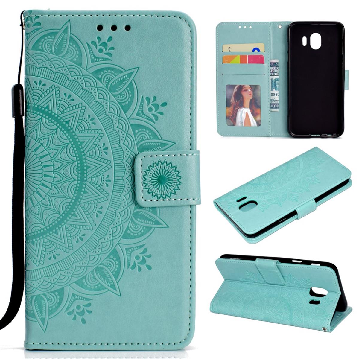 Hülle für Samsung Galaxy J4 2018 Handyhülle Flip Case Schutz Tasche Mandala Grün