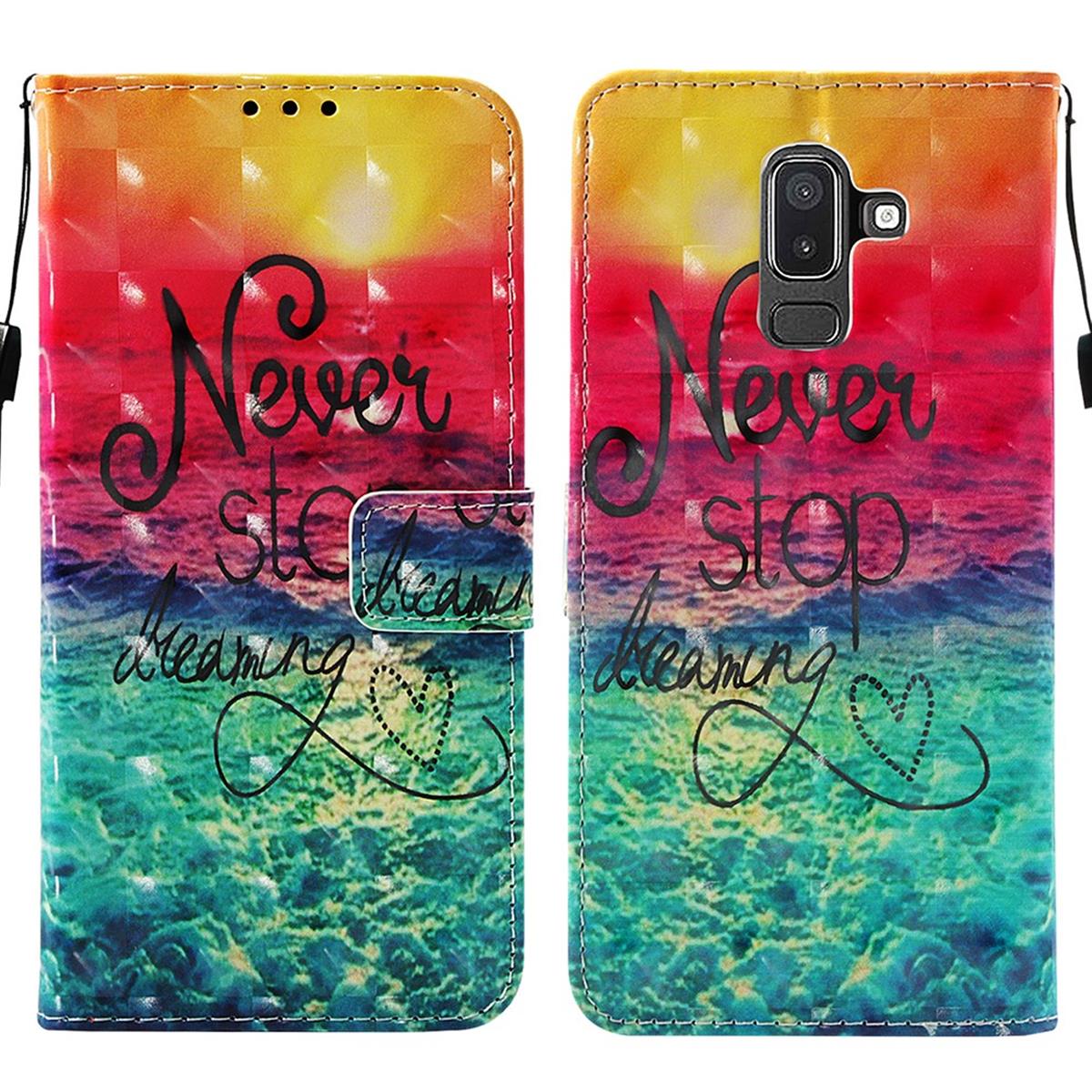 Hülle für Samsung Galaxy J8 2018 Handyhülle Flip Case Motiv Etui Never Stop