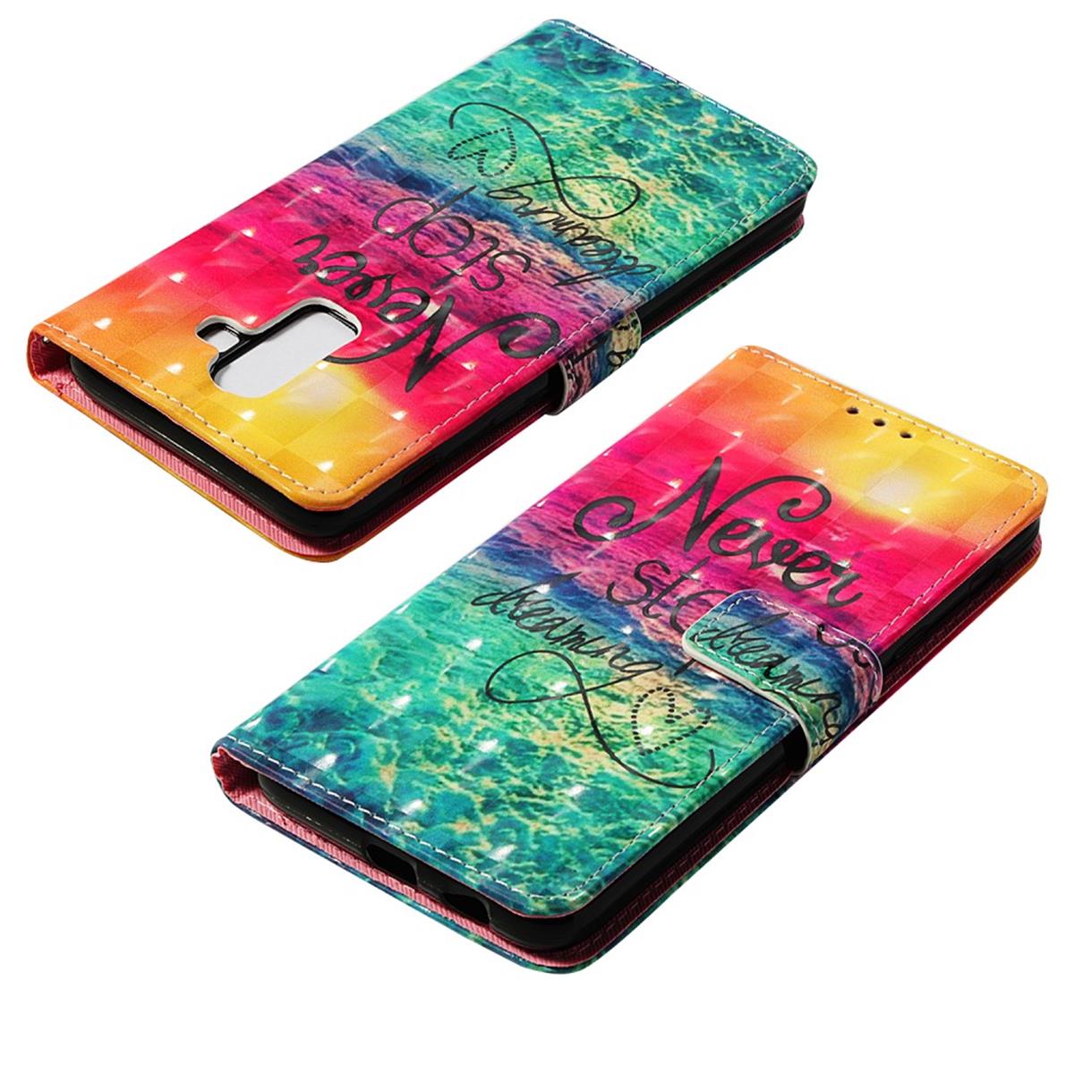 Hülle für Samsung Galaxy J8 2018 Handyhülle Flip Case Motiv Etui Never Stop