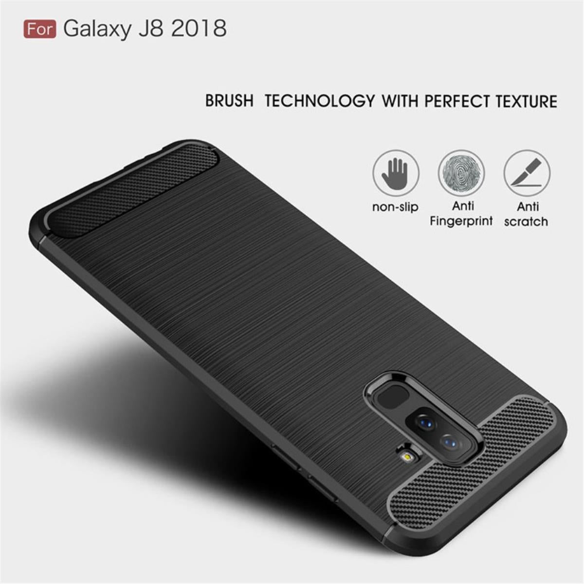 Hülle für Samsung Galaxy J8 2018 Handyhülle Silikon Case Cover Carbonfarben
