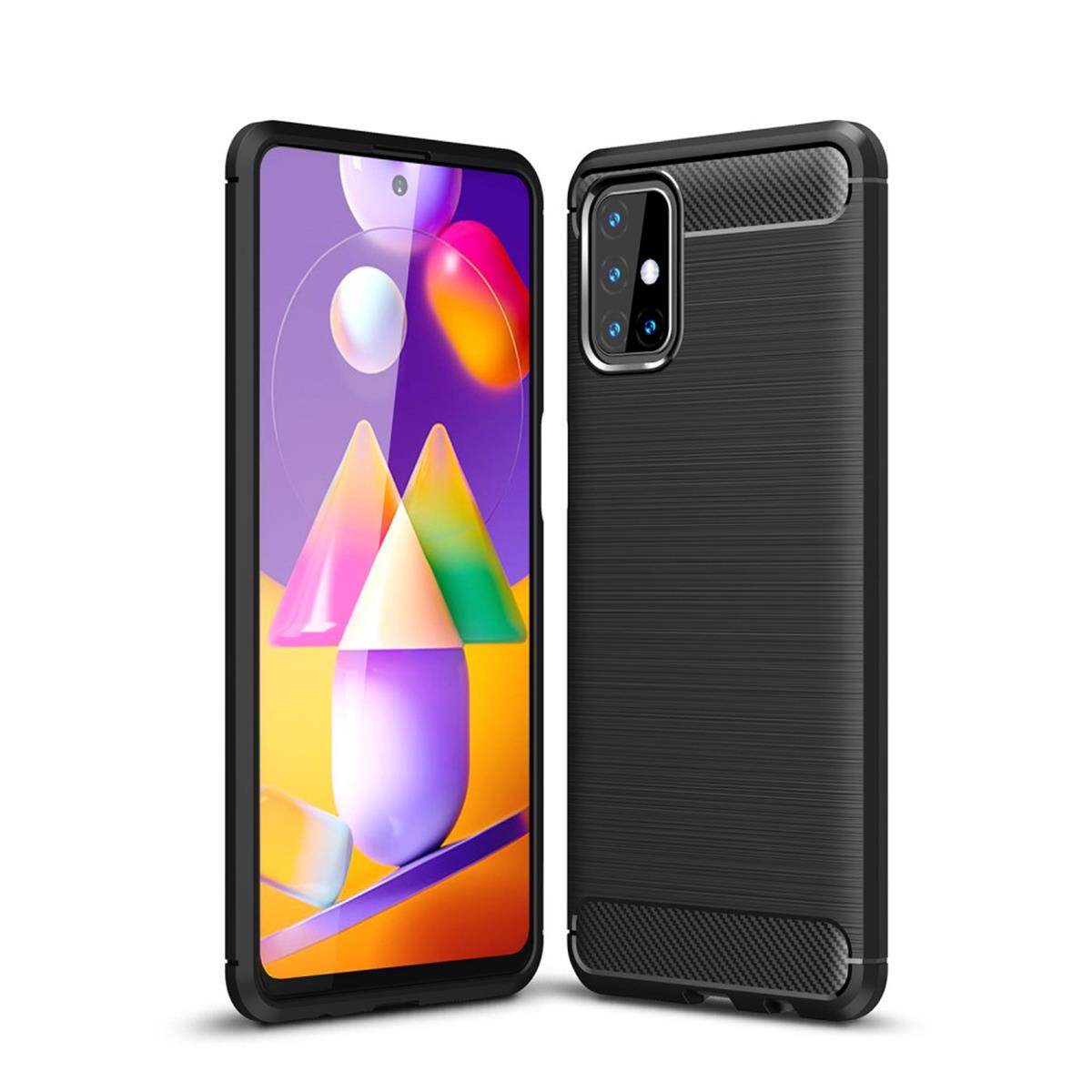 Hülle für Samsung Galaxy M31s Handyhülle Silikon Case Cover Bumper Carbonfarben