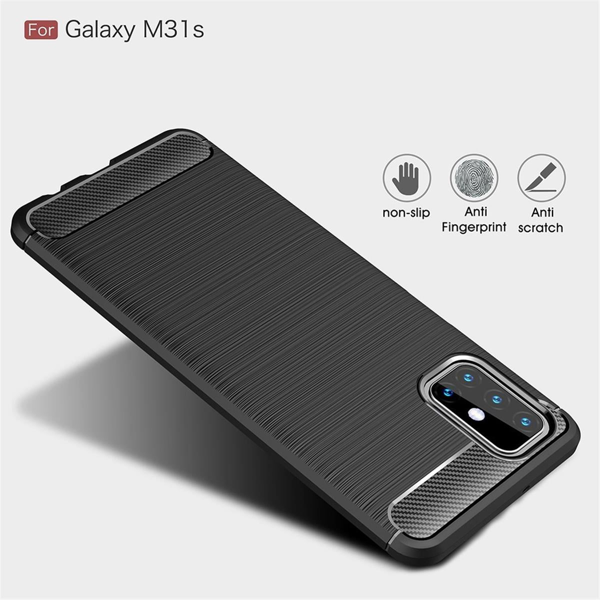 Hülle für Samsung Galaxy M31s Handyhülle Silikon Case Cover Bumper Carbonfarben