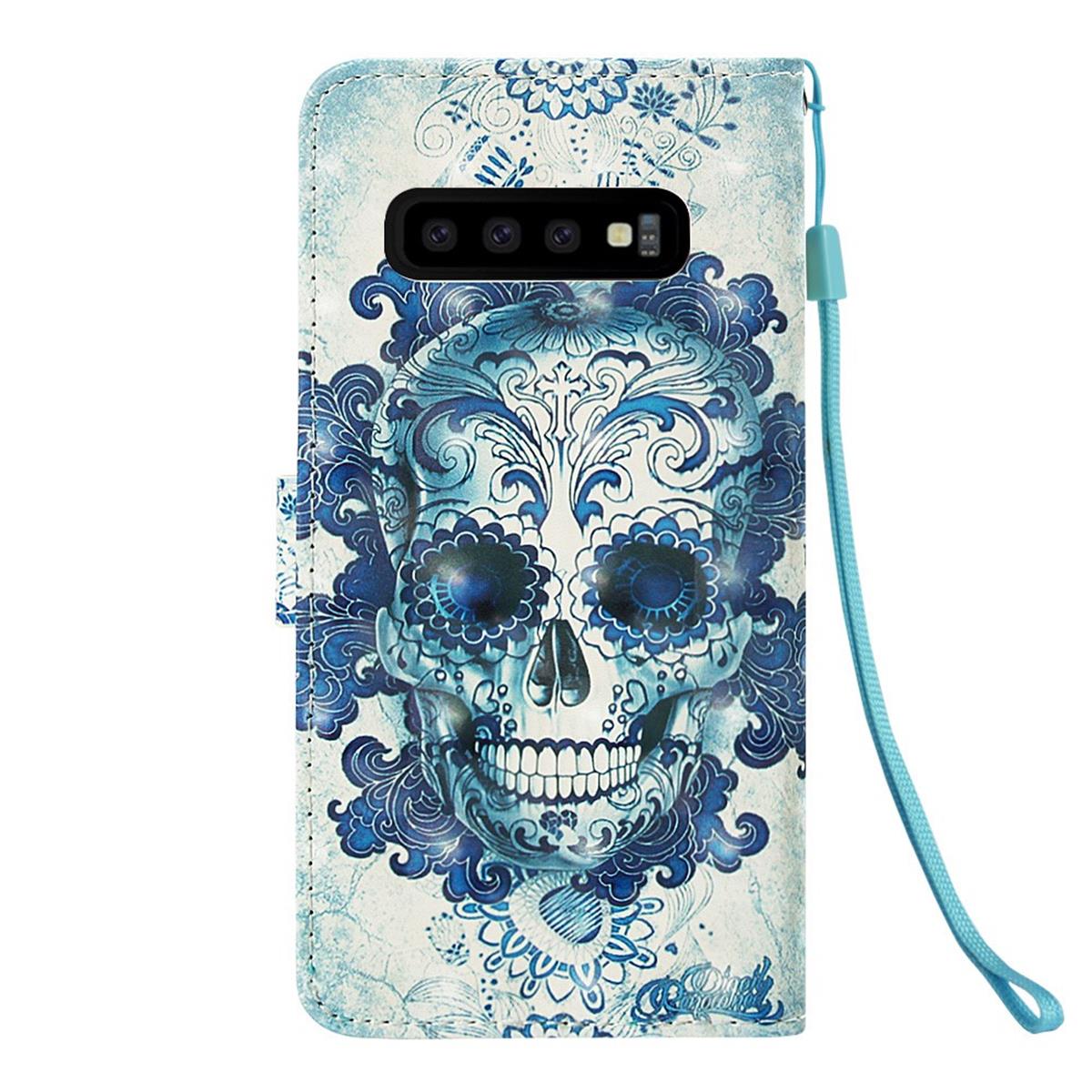 Hülle für Samsung Galaxy S10 Handyhülle Flip Case Cover Bumper Motiv Totenkopf