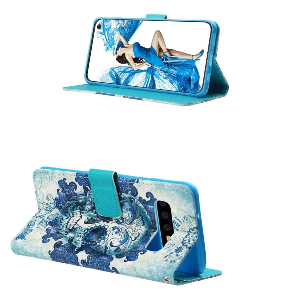 Hülle für Samsung Galaxy S10 Handyhülle Flip Case Cover Bumper Motiv Totenkopf