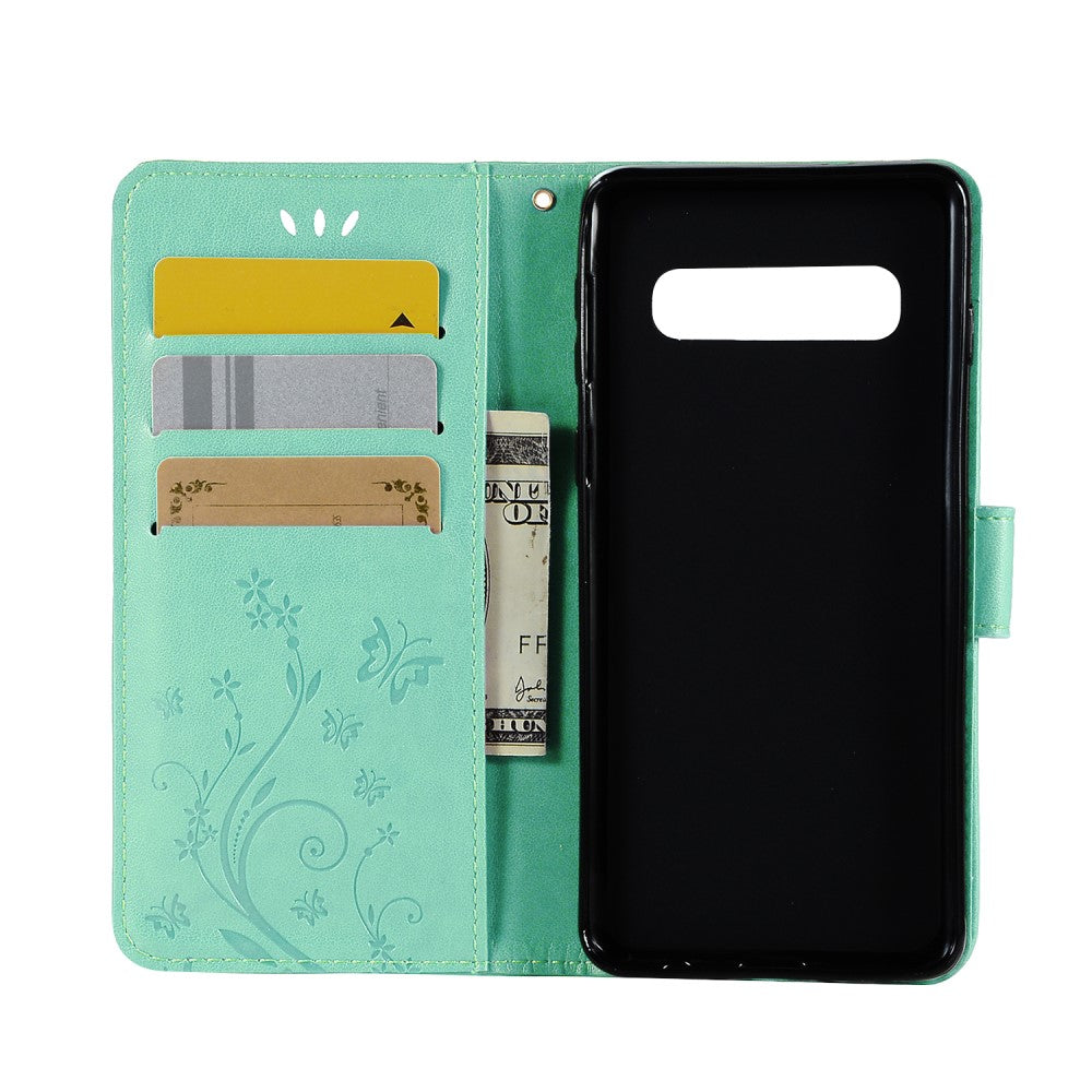 Hülle für Samsung Galaxy S10 Handyhülle Flip Case Cover Schmetterling Grün