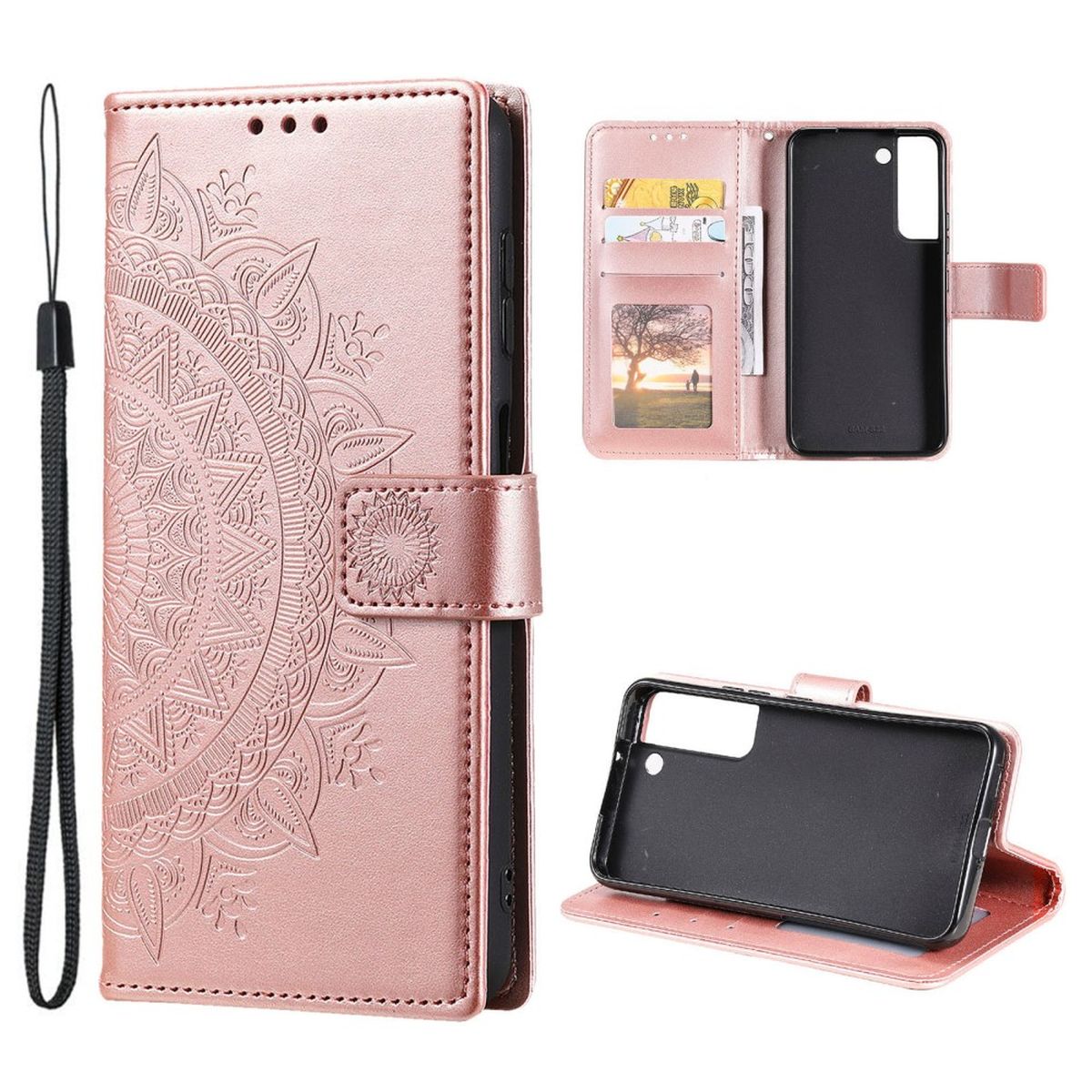 Hülle für Samsung Galaxy S22 5G Handyhülle Flip Case Cover Etui Mandala Rosegold - CoverKingz