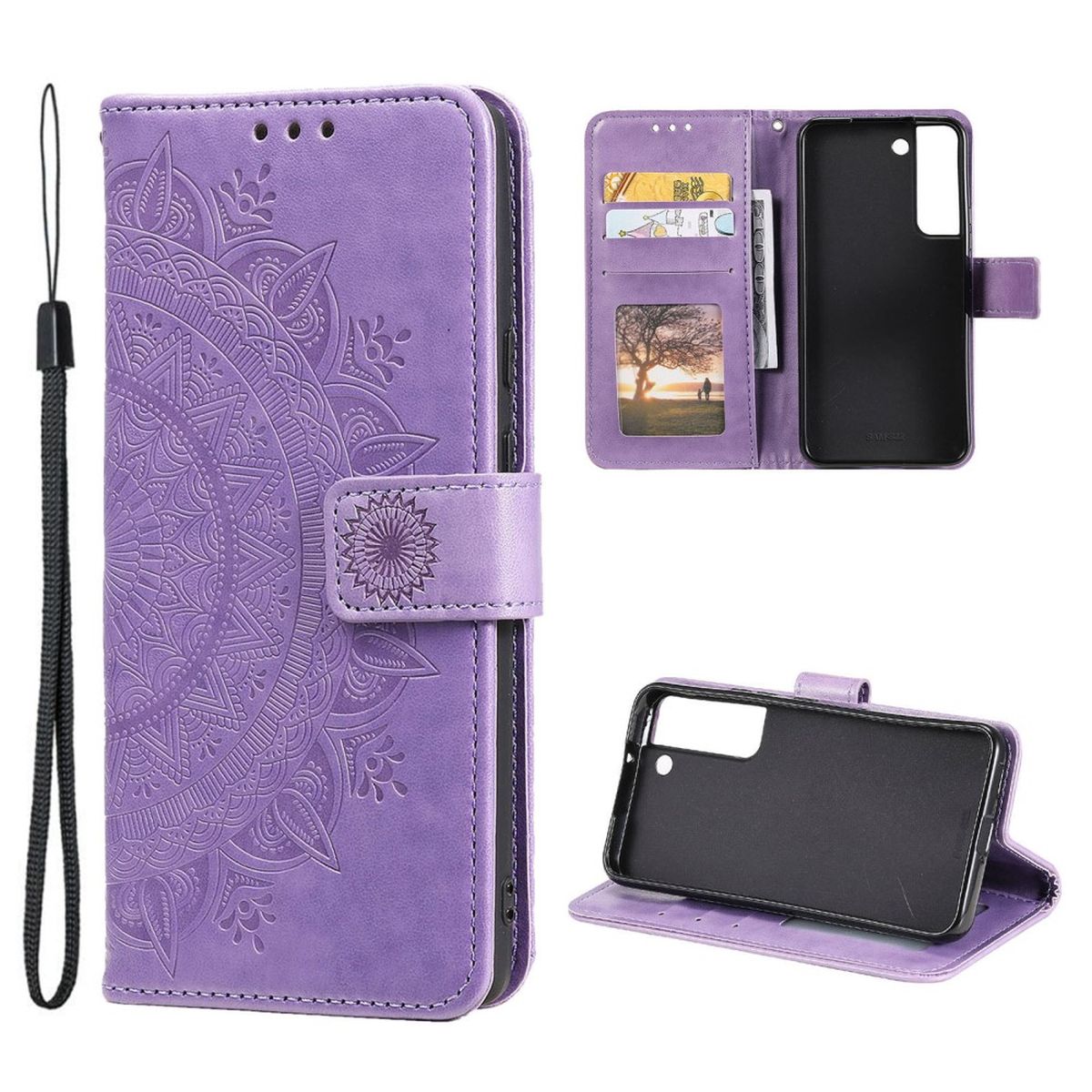Hülle für Samsung Galaxy S22 5G Handyhülle Flip Case Cover Tasche Mandala Lila - CoverKingz