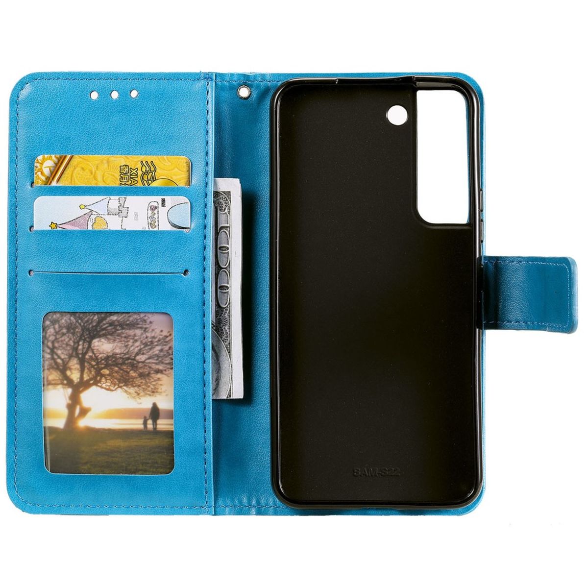 Hülle für Samsung Galaxy S22+ (Plus) Handyhülle Flip Case Cover Mandala Blau