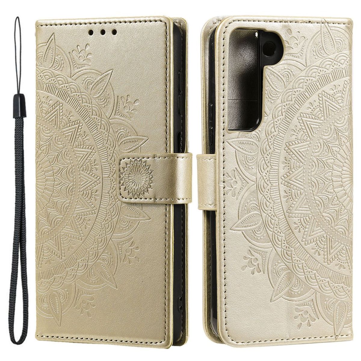 Hülle für Samsung Galaxy S22+ (Plus) Handyhülle Flip Case Cover Mandala Gold