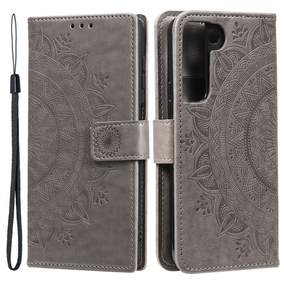 Hülle für Samsung Galaxy S22+ (Plus) Handyhülle Flip Case Cover Mandala Grau