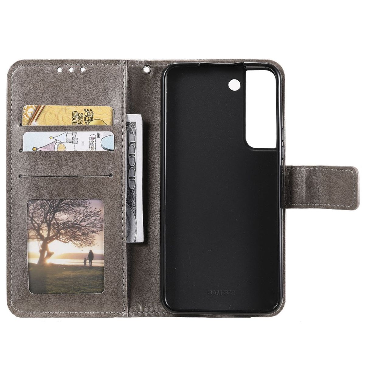 Hülle für Samsung Galaxy S22+ (Plus) Handyhülle Flip Case Cover Mandala Grau