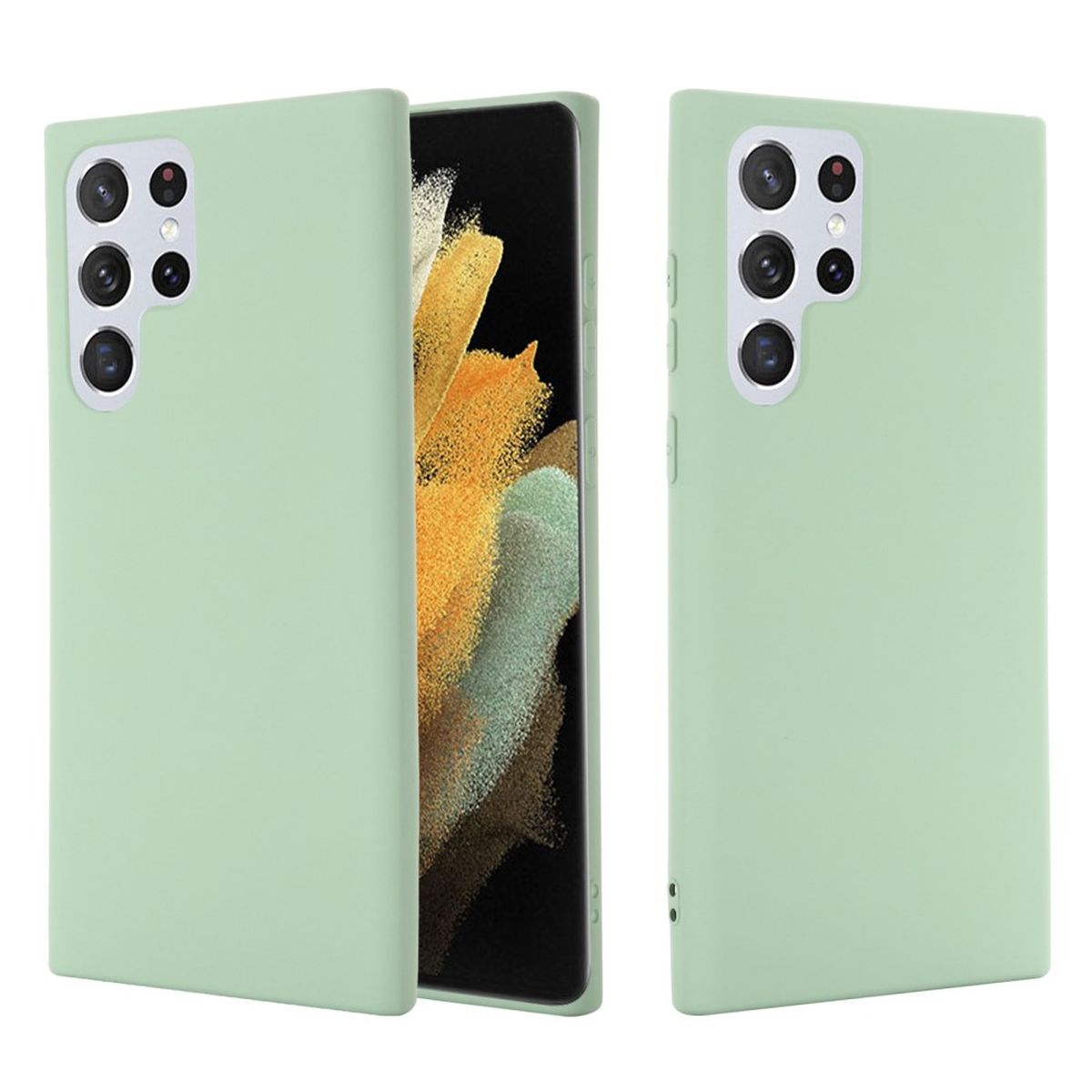 Hülle für Samsung Galaxy S22 Ultra Handy Silikon Case Cover Bumper Matt Grün
