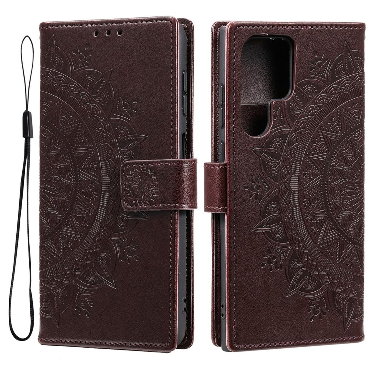 Hülle für Samsung Galaxy S22 Ultra Handyhülle Flip Case Cover Etui Mandala Braun