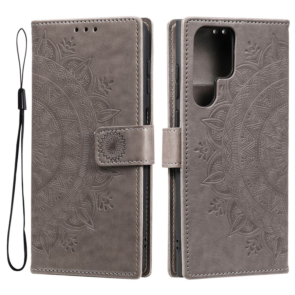 Hülle für Samsung Galaxy S22 Ultra Handyhülle Flip Case Cover Etui Mandala Grau
