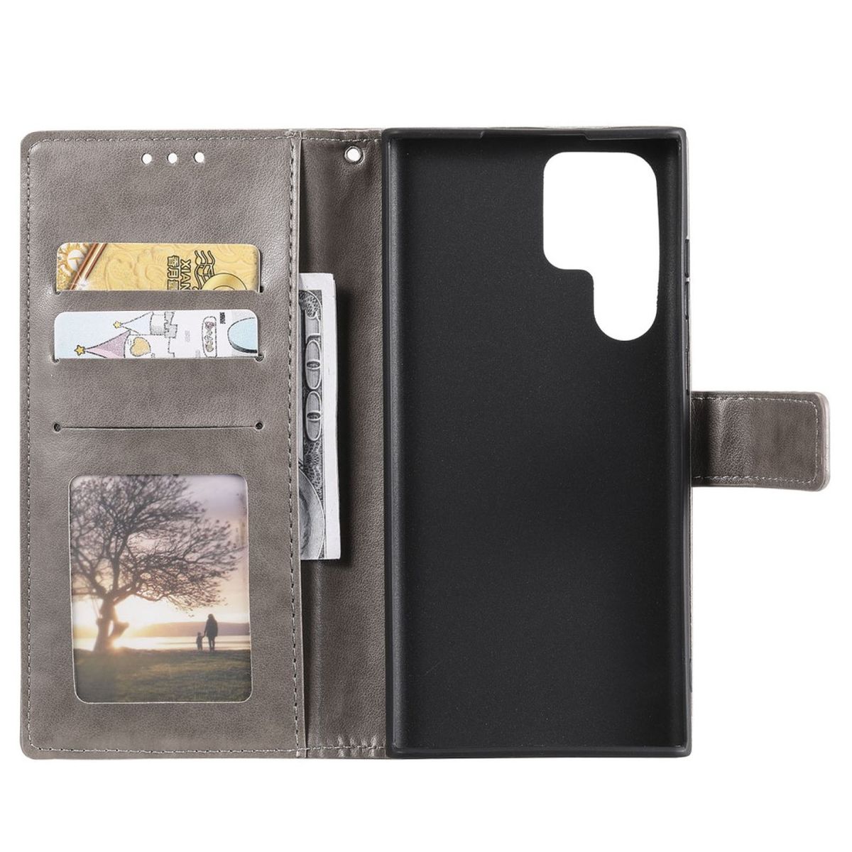 Hülle für Samsung Galaxy S22 Ultra Handyhülle Flip Case Cover Etui Mandala Grau