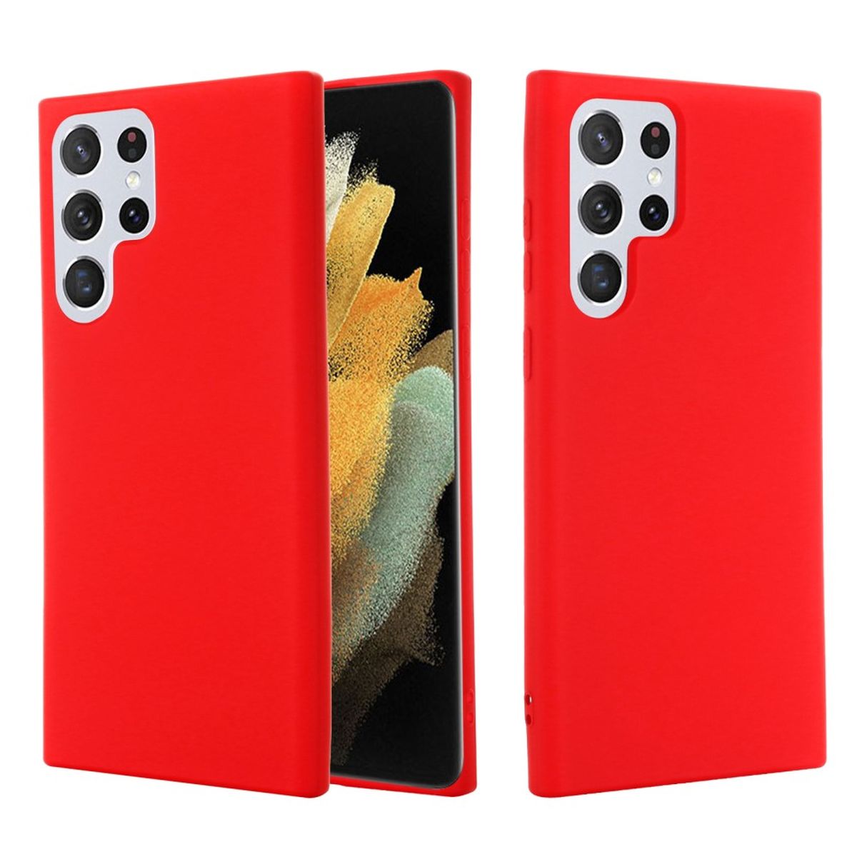 Hülle für Samsung Galaxy S22 Ultra Handyhülle Silikon Case Cover Bumper Matt Rot