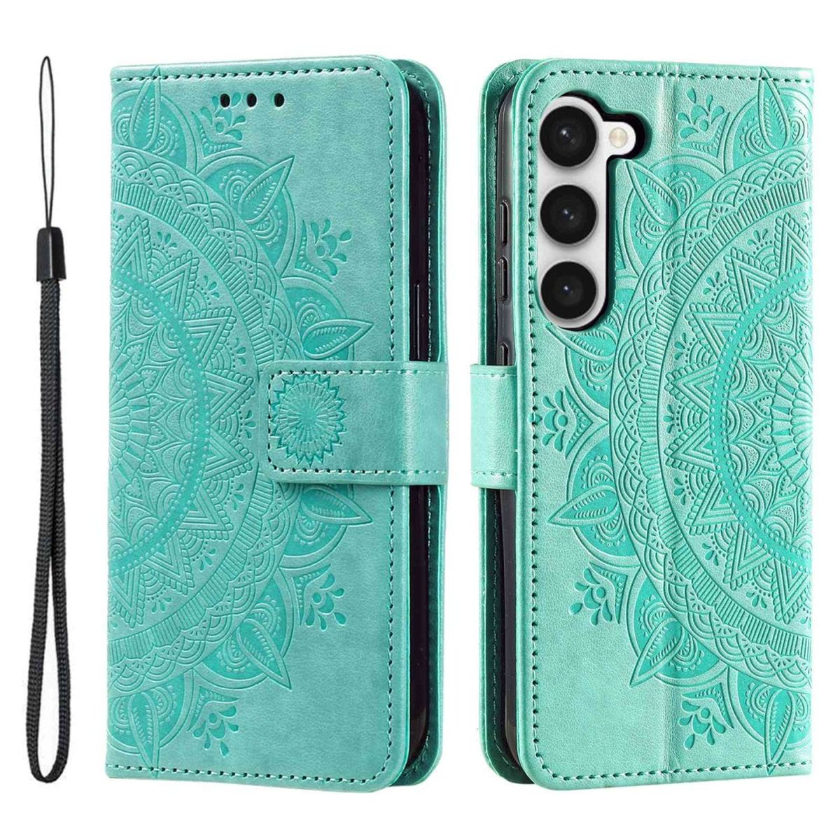 Hülle für Samsung Galaxy S23+ Handyhülle Flip Case Cover Etui Mandala Grün