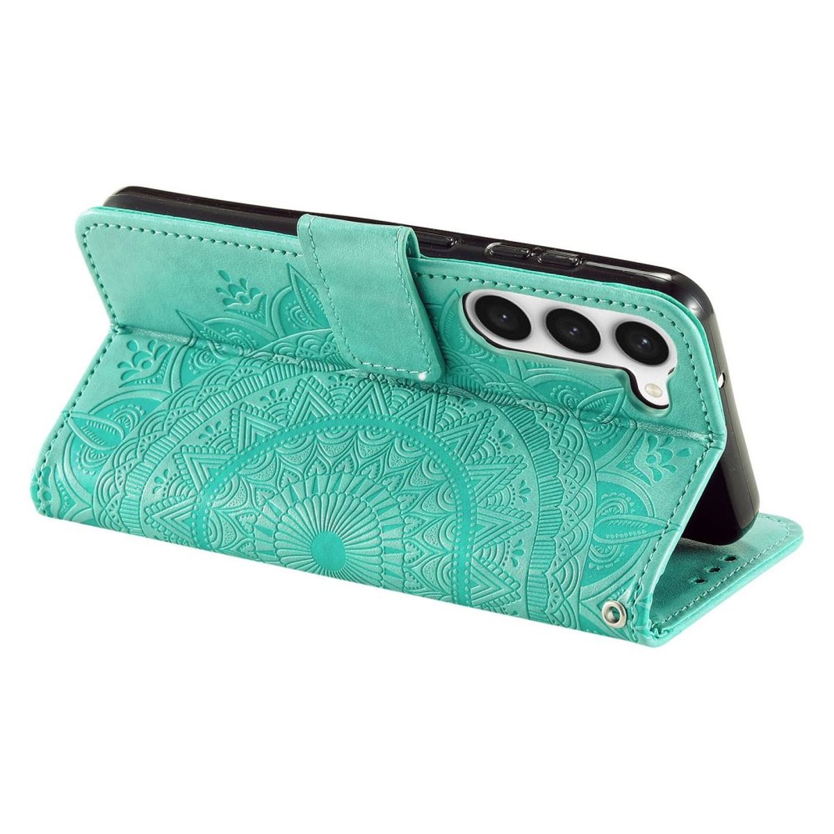 Hülle für Samsung Galaxy S23+ Handyhülle Flip Case Cover Etui Mandala Grün
