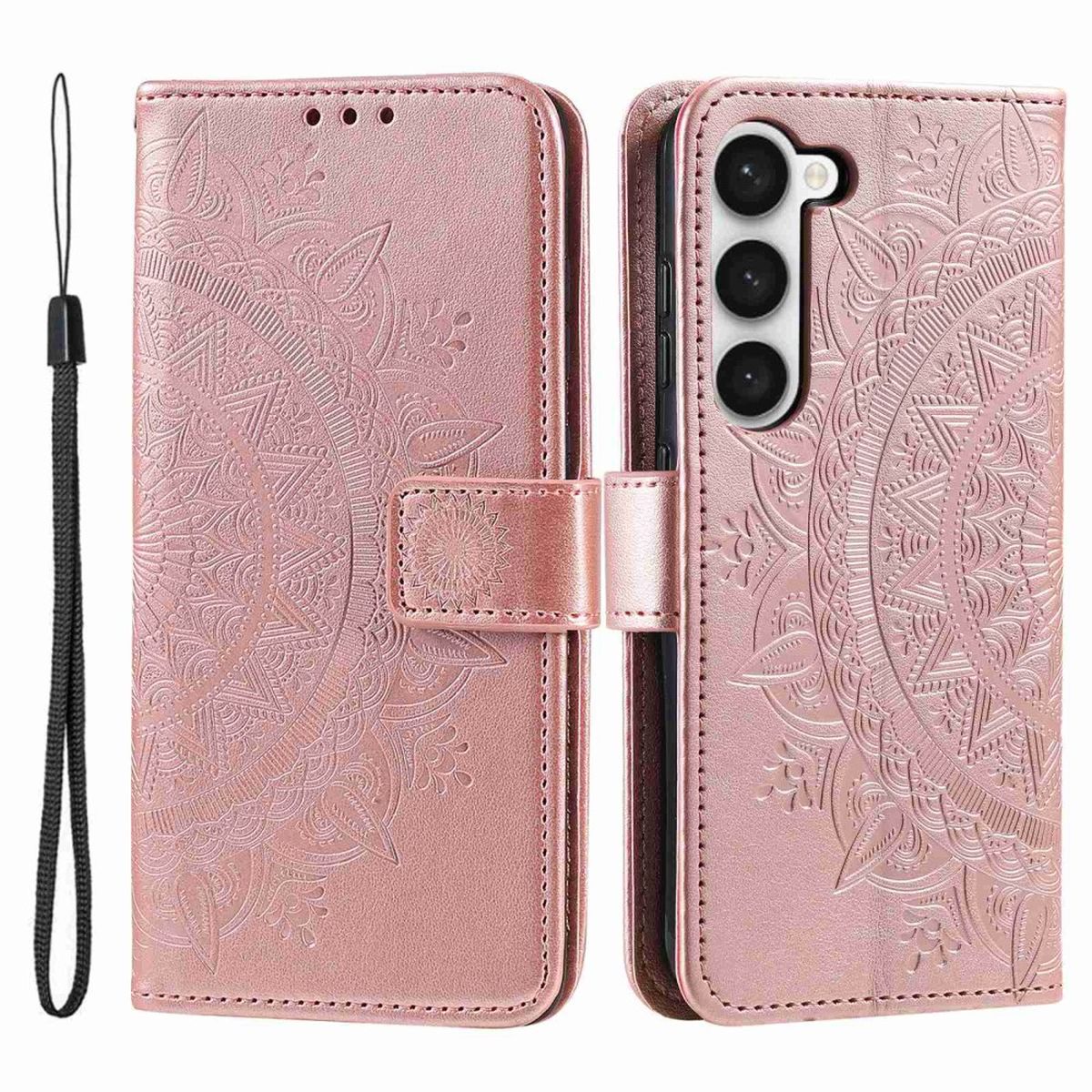 Hülle für Samsung Galaxy S23+ Handyhülle Flip Case Cover Etui Mandala Rosegold