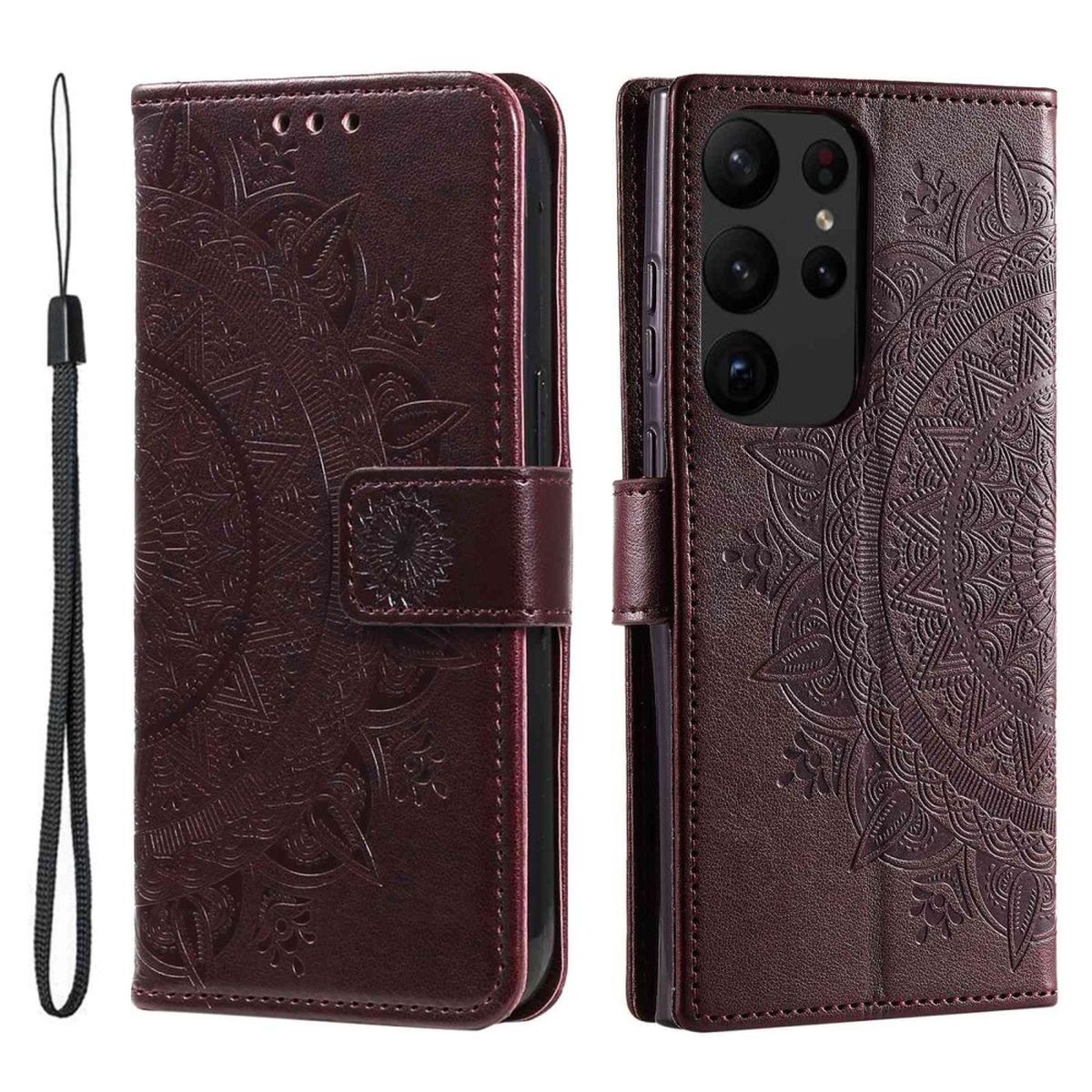 Hülle für Samsung Galaxy S23 Ultra Handyhülle Flip Case Cover Etui Mandala Braun