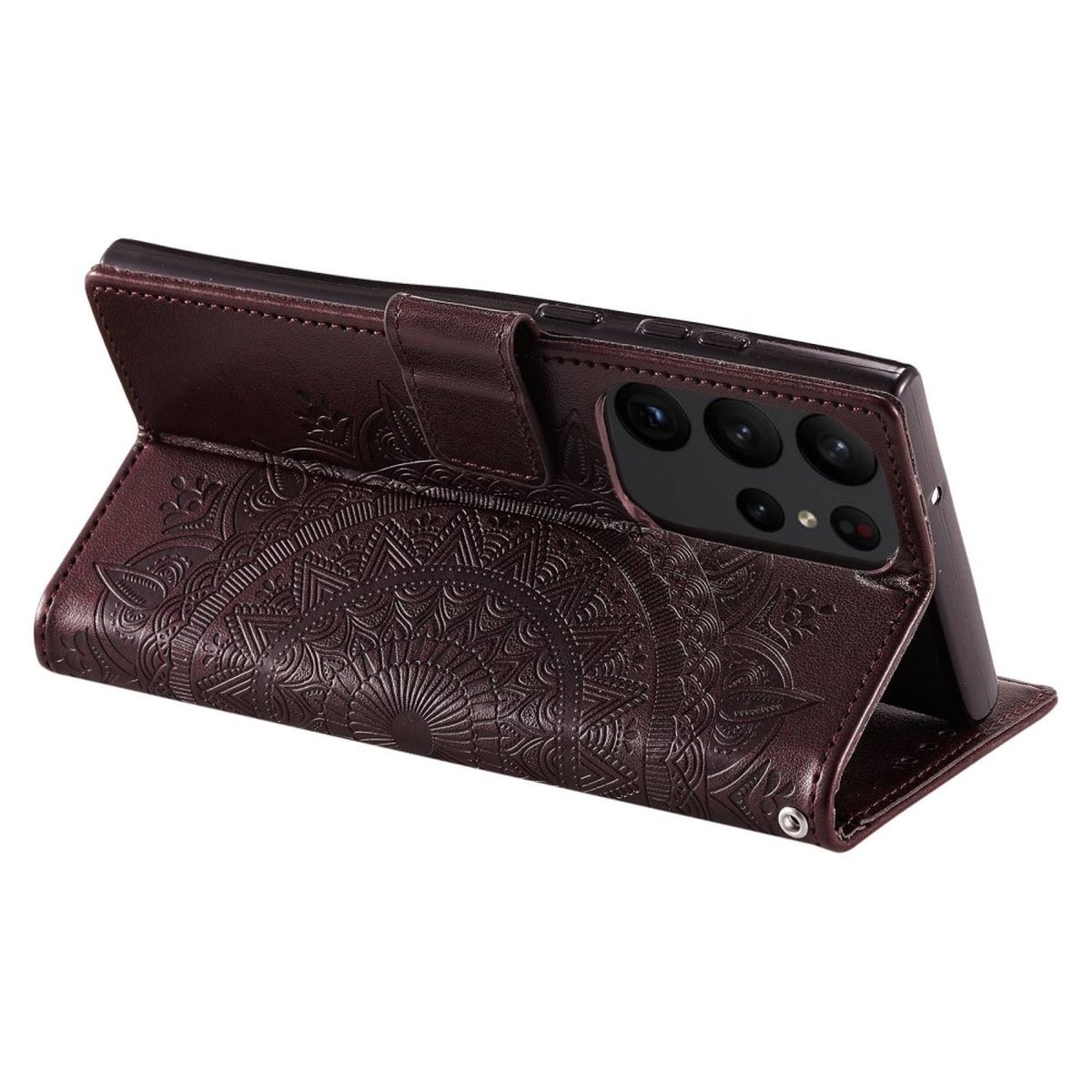 Hülle für Samsung Galaxy S23 Ultra Handyhülle Flip Case Cover Etui Mandala Braun