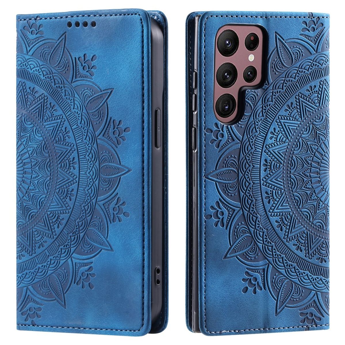 Hülle für Samsung Galaxy S24 Ultra Handyhülle Flip Case Cover Etui Mandala Blau