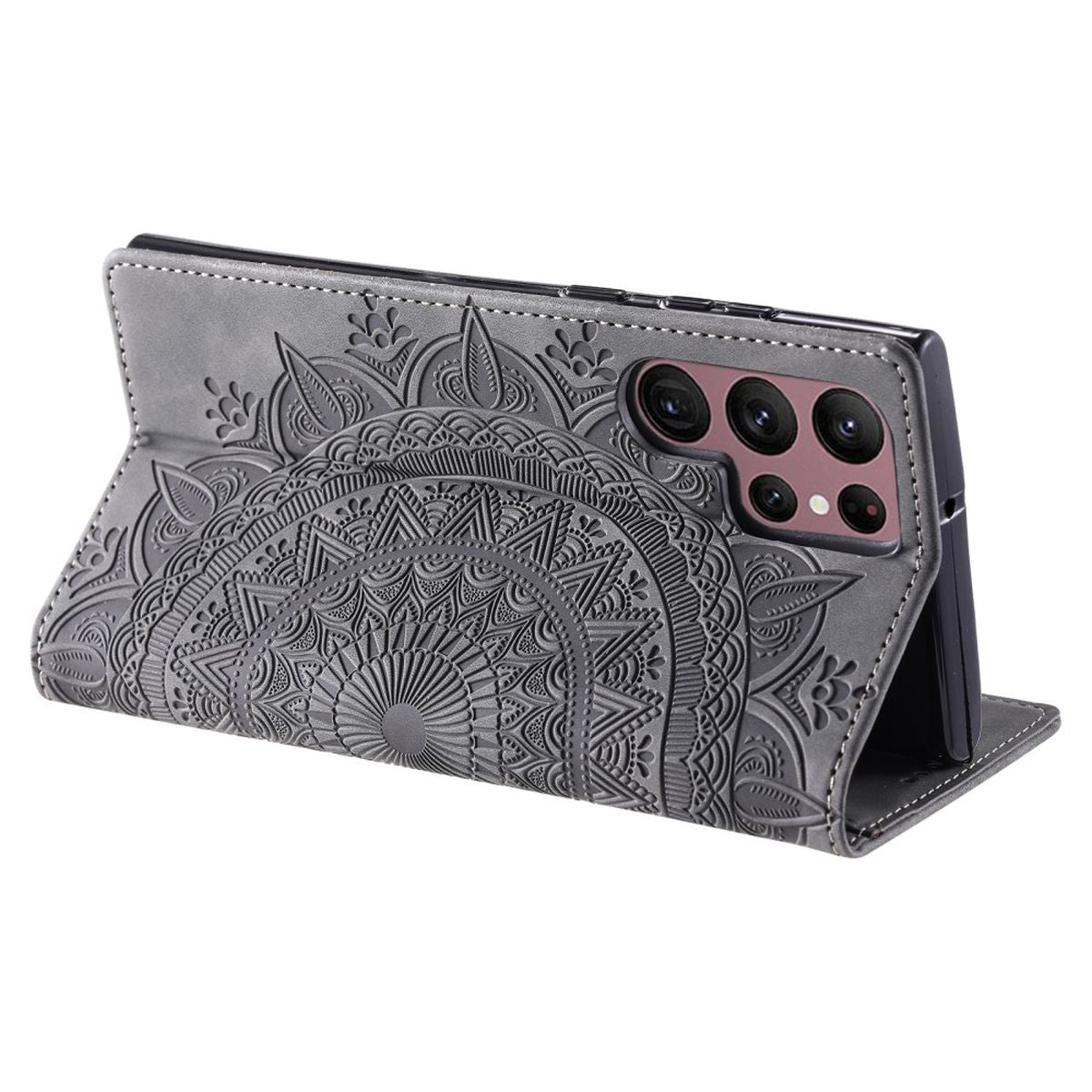 Hülle für Samsung Galaxy S24 Ultra Handyhülle Flip Case Cover Etui Mandala Grau