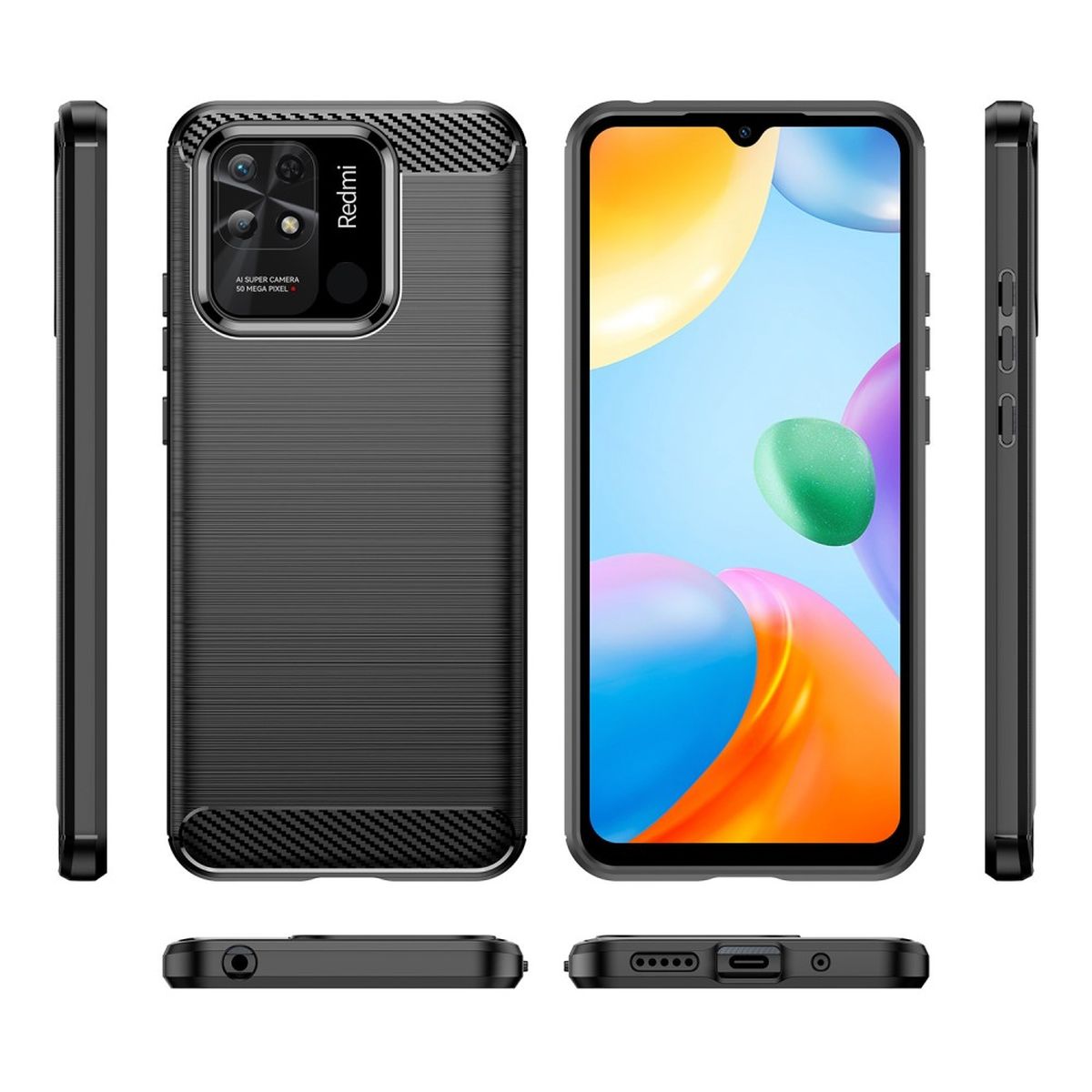 Hülle für Xiaomi Redmi 10C Handyhülle Silikon Case Cover Bumper Carbonfarben