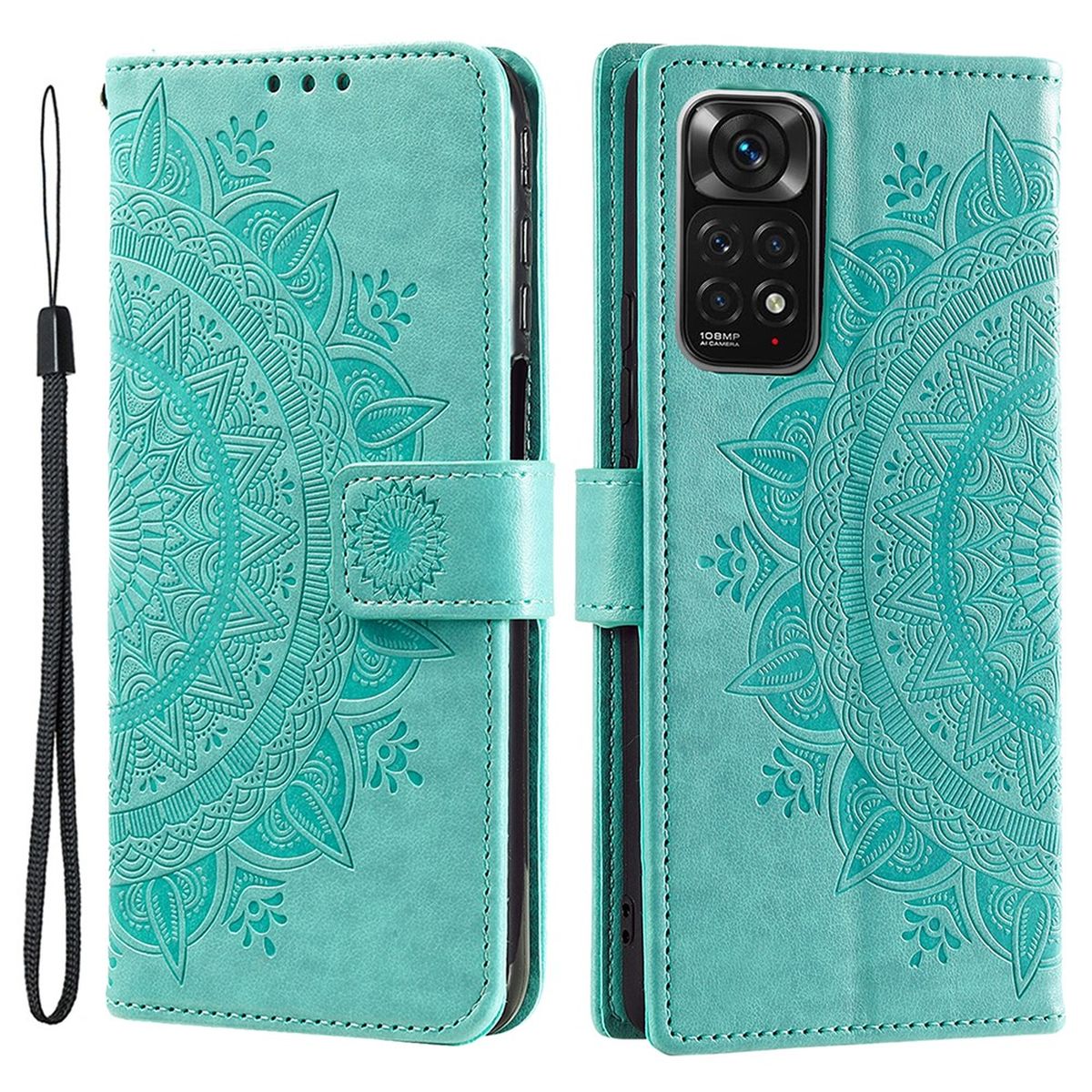 Hülle für Xiaomi Redmi Note 11/11S 4G/Poco M4 Pro Handy Flip Case Mandala Grün