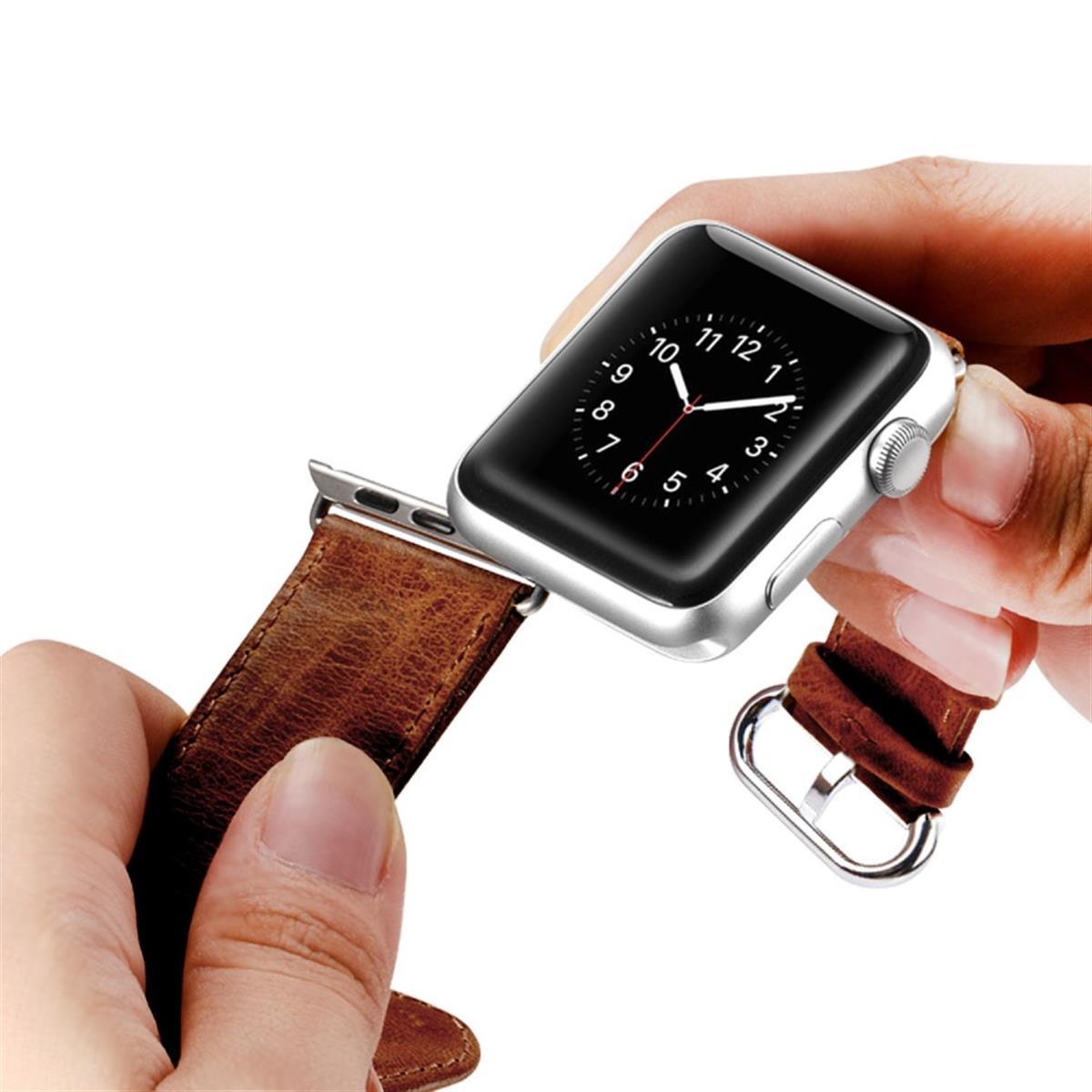 Leder Armband für Apple Watch 41/40/38mm Armband Series 8/7/6/SE/5/4 Dunkelbraun