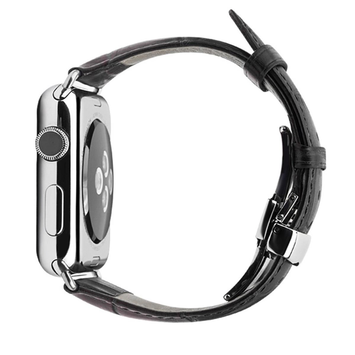 Leder Armband für Apple Watch 49/45/44/42mm Band Series Ultra/8/7/6/SE/5 schwarz