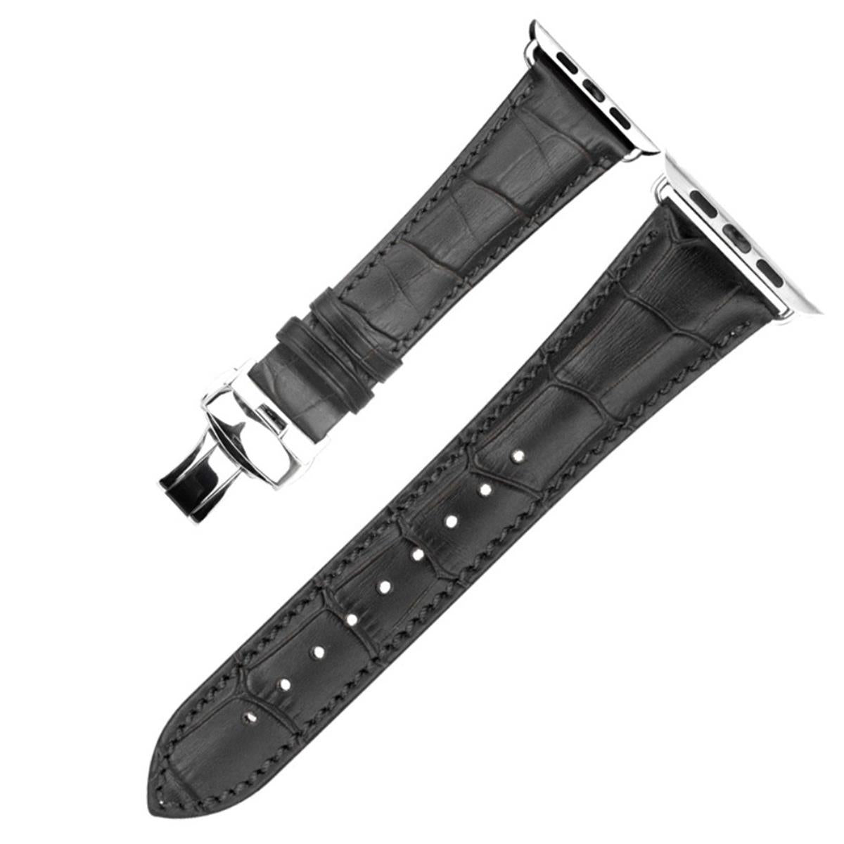 Leder Armband für Apple Watch 49/45/44/42mm Band Series Ultra/8/7/6/SE/5 schwarz