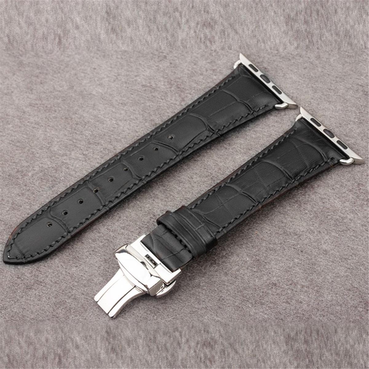Leder Armband für Apple Watch 49/45/44/42mm Band Series Ultra/8/7/6/SE/5 schwarz
