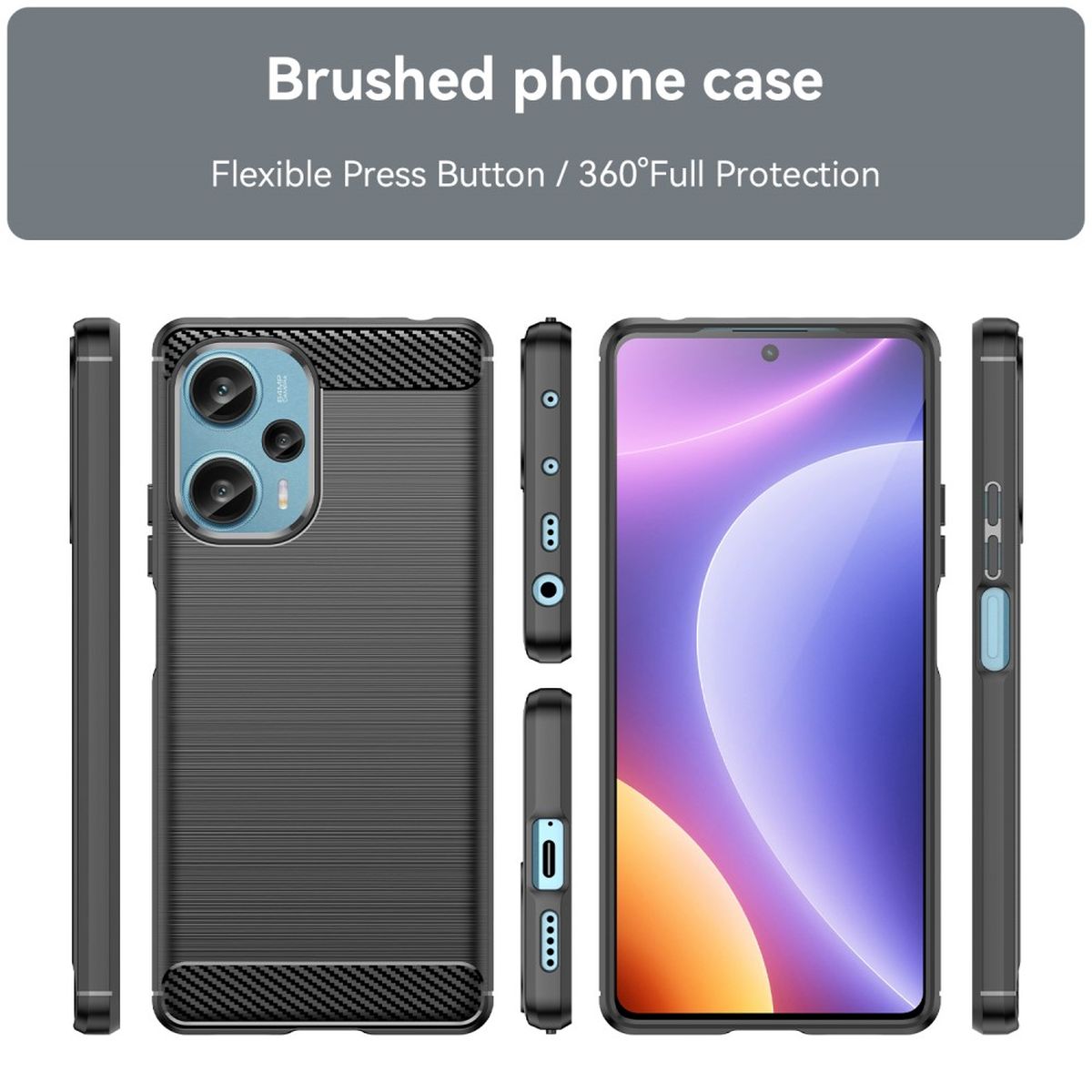 Hülle für Xiaomi Poco F5 5G/Redmi Note 12 Turbo Handy Silikon Cover Carbonfarben