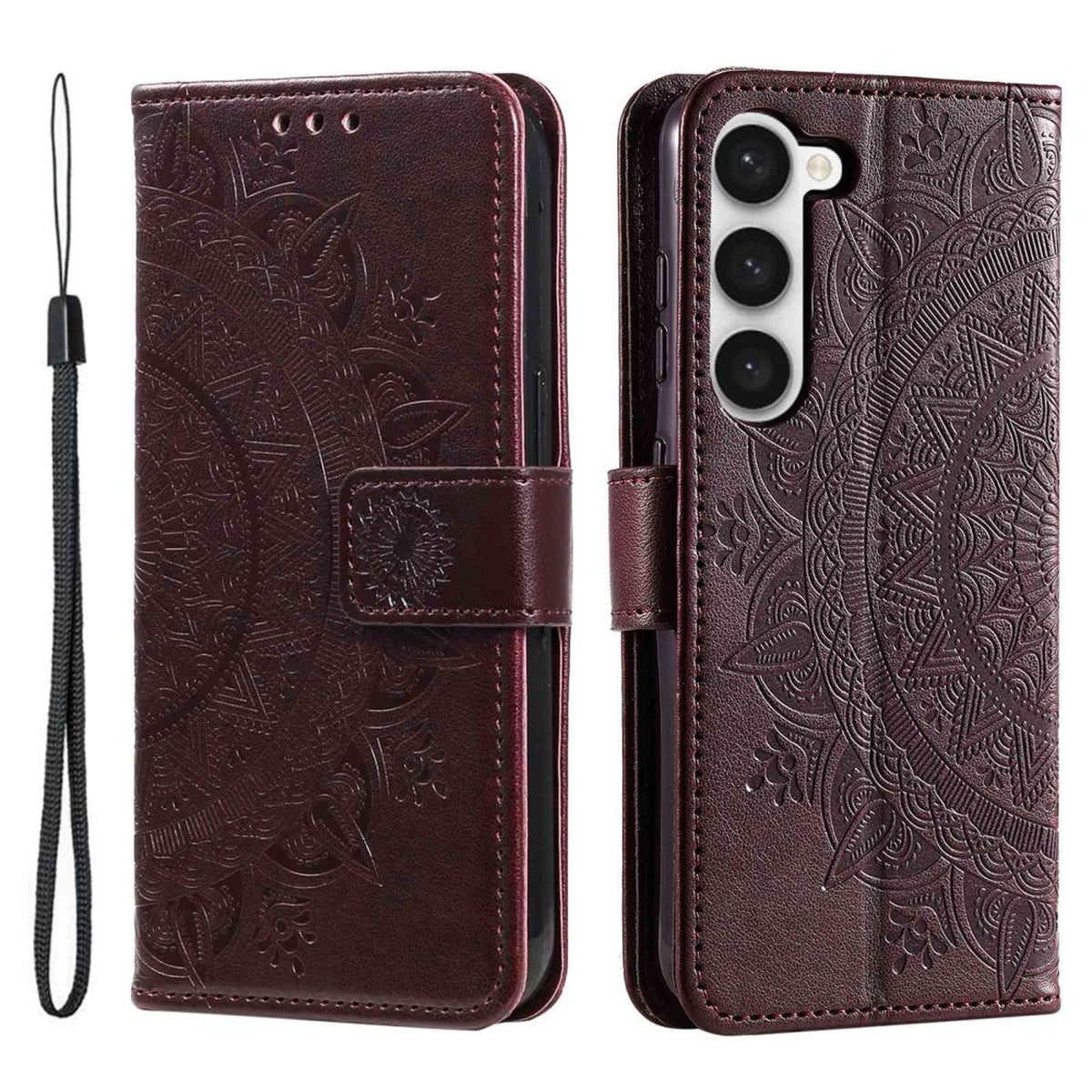 Hülle für Samsung Galaxy S23 Handyhülle Flip Case Cover Etui Mandala Braun