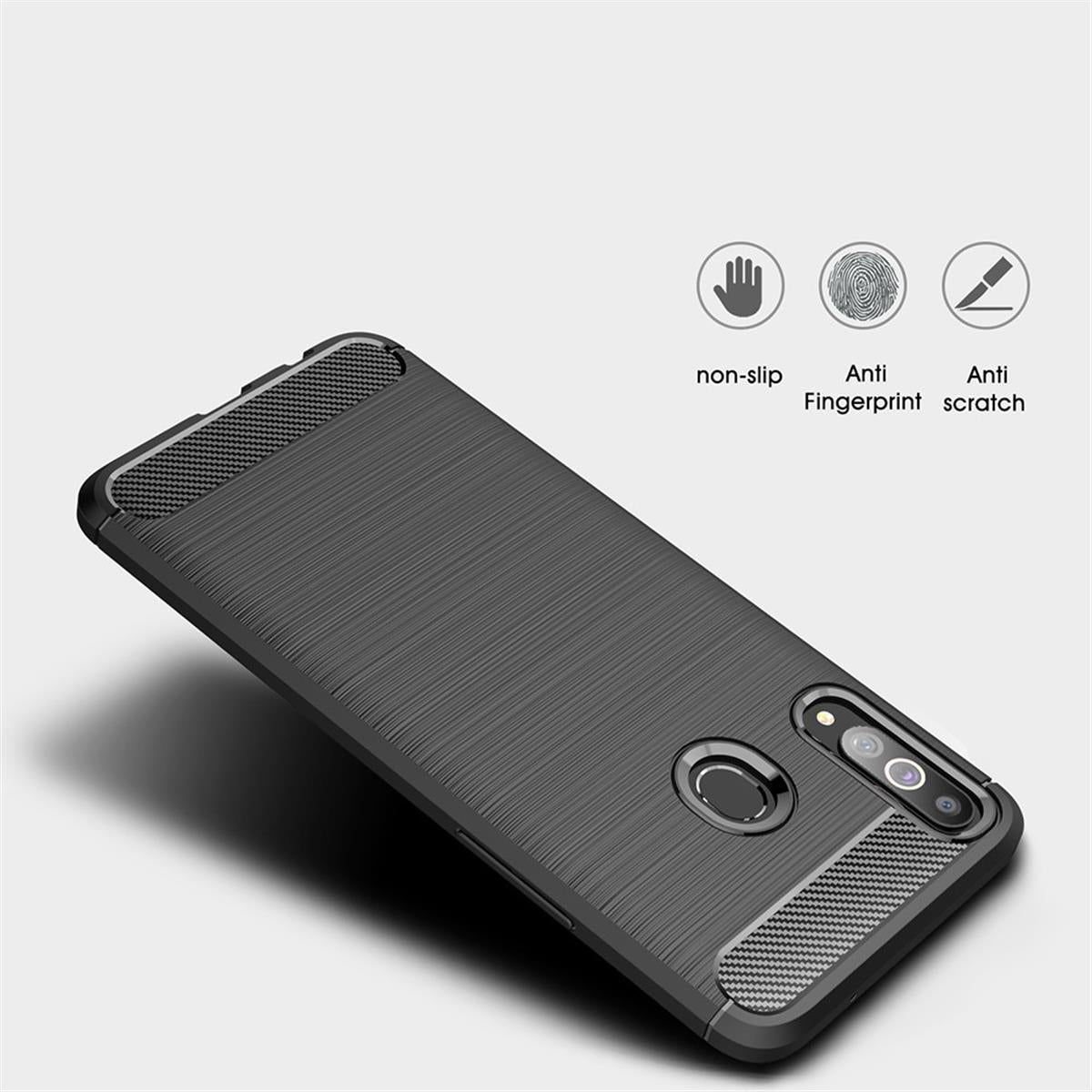 Hülle für Samsung Galaxy A20s Handyhülle Silikon Case Cover Etui Carbonfarben