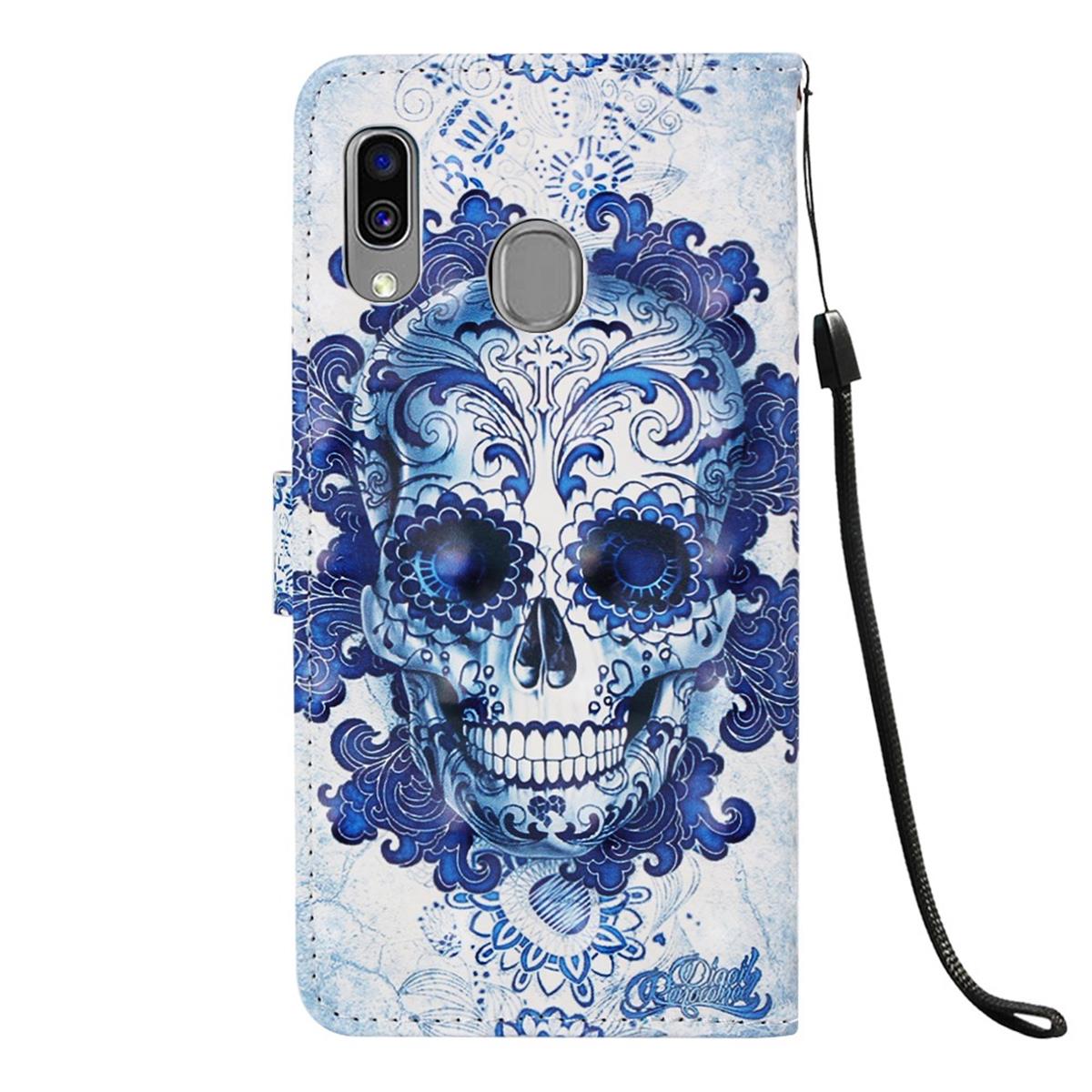 Hülle für Samsung Galaxy A40 Handyhülle Tasche Cover Motiv Case Totenkopf blau