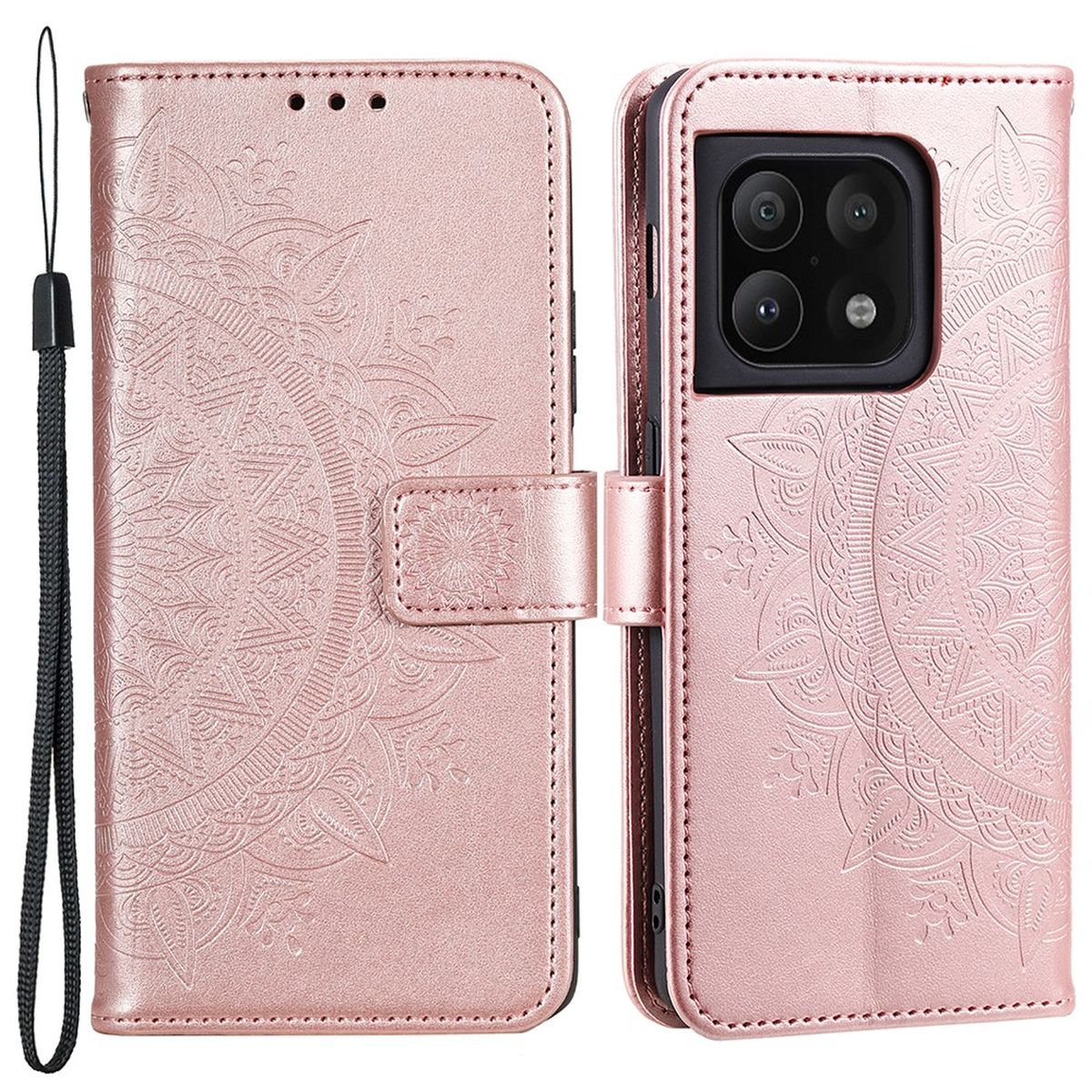 Hülle für OnePlus 10 Pro 5G Handyhülle Flip Case Cover Etui Mandala Rosegold