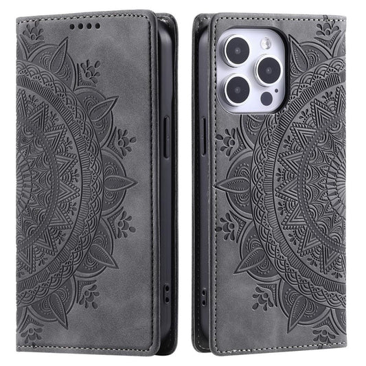 Hülle für Apple iPhone 16 Pro Max Handyhülle Flip Case Cover Tasche Mandala Grau