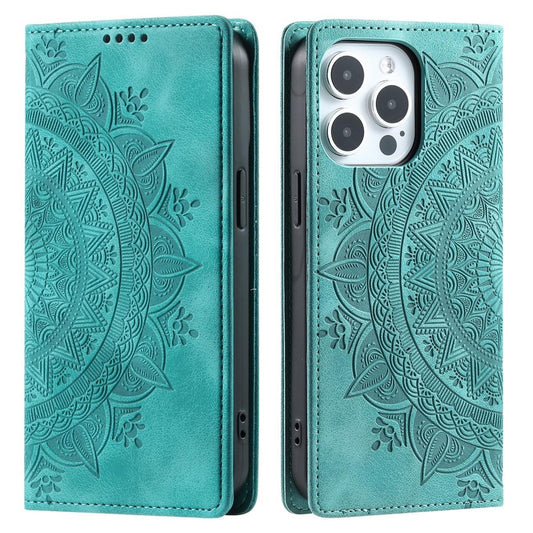 Hülle für Apple iPhone 16 Pro Max Handyhülle Flip Case Cover Tasche Mandala Grün