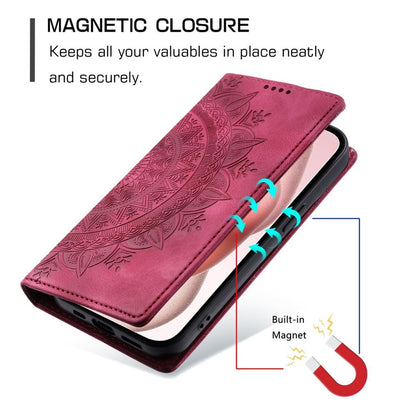 Hülle für Apple iPhone 16 Handyhülle Flip Case Cover Tasche Etui Mandala Rot