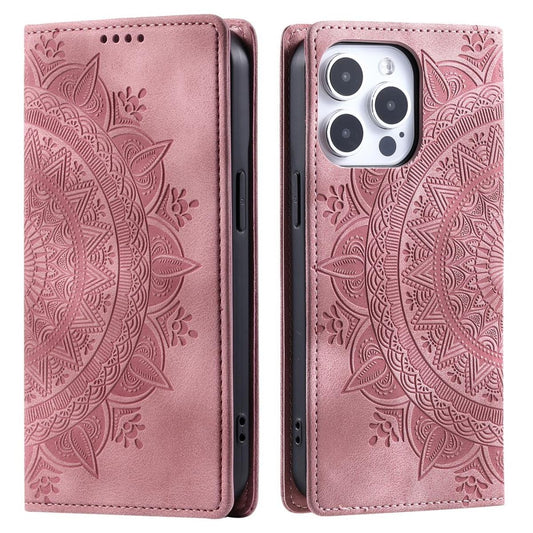 Hülle für Apple iPhone 16 Pro Max Handyhülle Flip Case Cover Tasche Mandala Rose