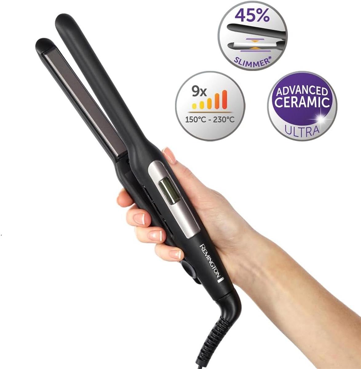 Remington Glätteisen [extra schmale Platten: für kurzes Haar, Pixies, Pony, Bart & kleine Locken] Haarglätter (Ultra-Pro-Keramikbeschichtung, LCD-Display,150-230°C)