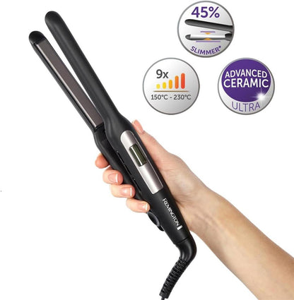Remington Glätteisen [extra schmale Platten: für kurzes Haar, Pixies, Pony, Bart & kleine Locken] Haarglätter (Ultra-Pro-Keramikbeschichtung, LCD-Display,150-230°C)
