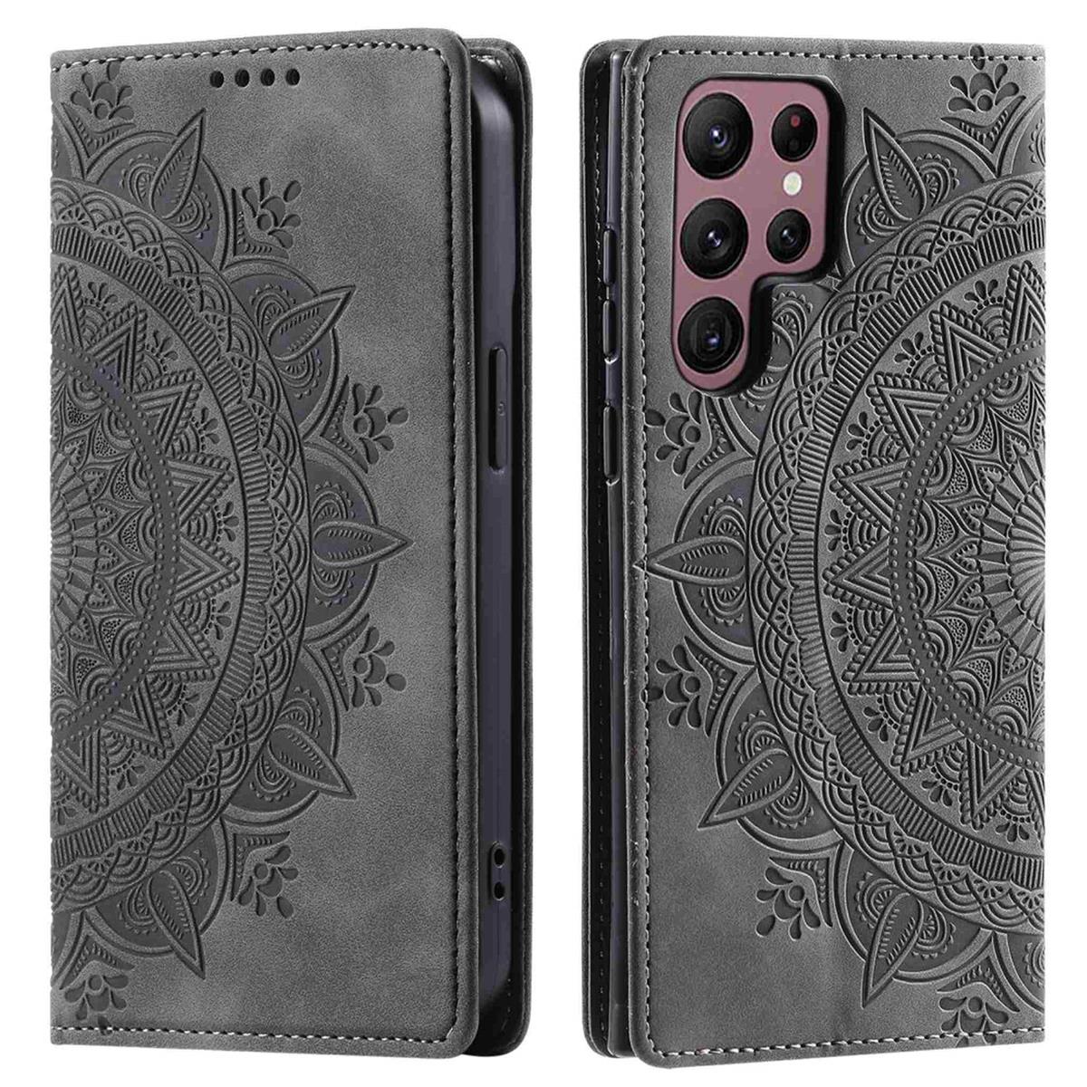Hülle für Samsung Galaxy S25 Ultra Handyhülle Flip Case Cover Tasche Mandala Grau