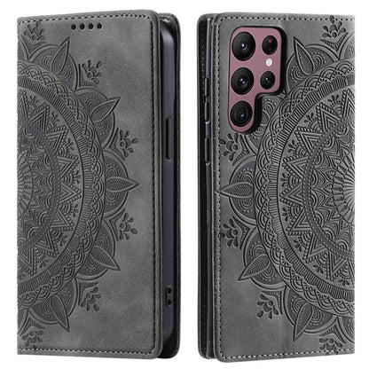 Hülle für Samsung Galaxy S25 Ultra Handyhülle Flip Case Cover Tasche Mandala Grau