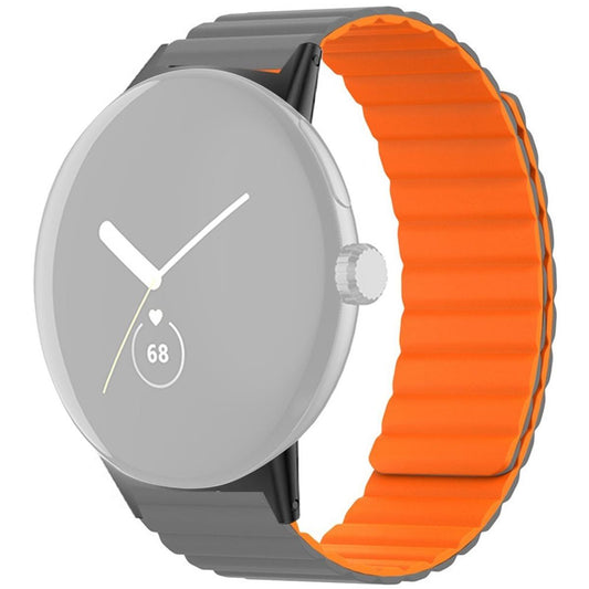 Armband für Google Pixel Watch 1/2 Silikon Ersatzband magnetisch Grau-Orange