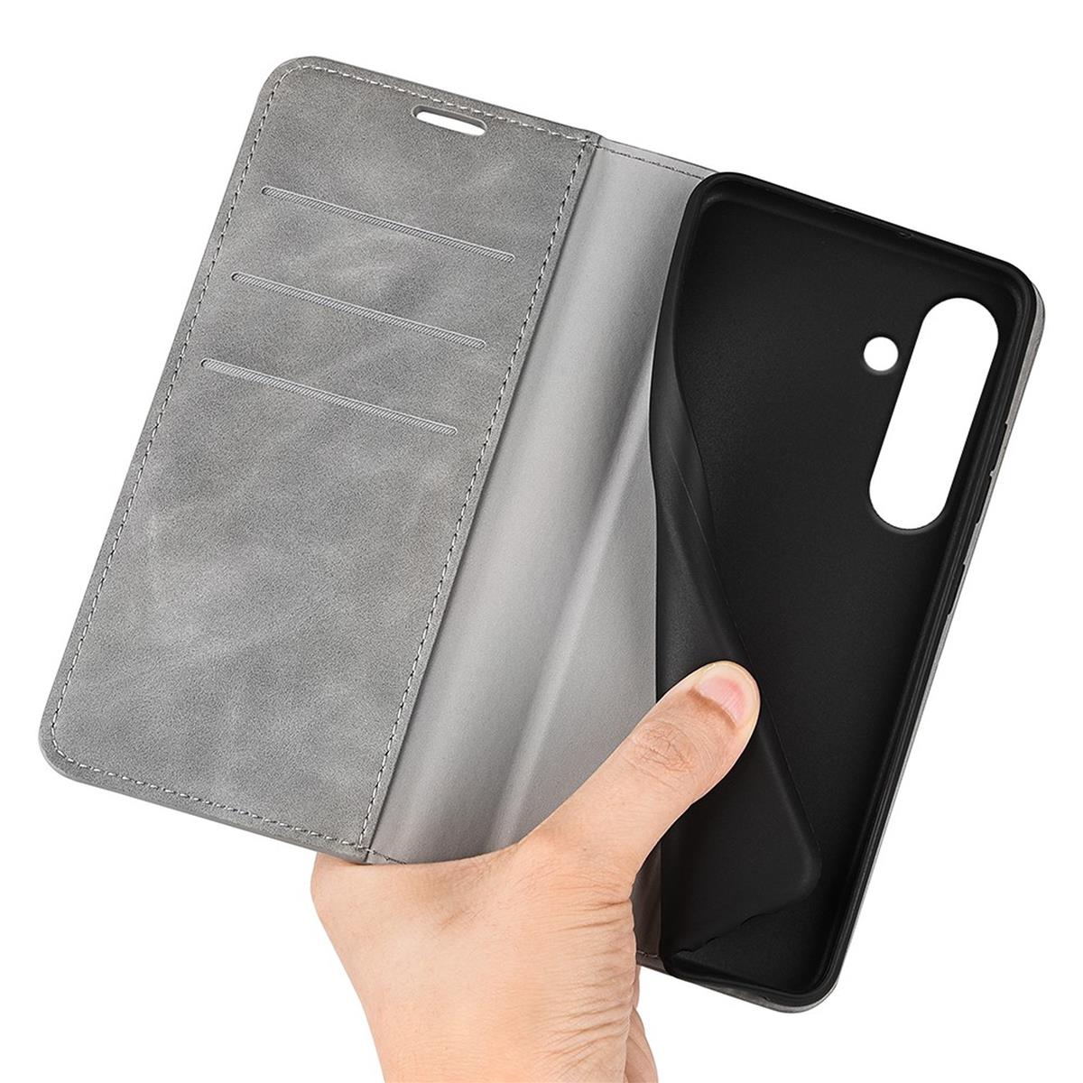 Hülle für Samsung Galaxy S24 FE Handyhülle Flip Case Cover Schutz Tasche Grau